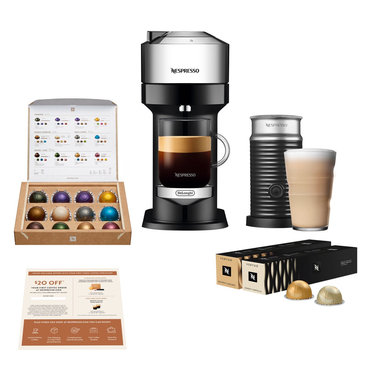 Nespresso Vertuo Next Deluxe with Aeroccino 3 and 32 Nespresso Vertuo Next Deluxe with Aeroccino 3 and 32