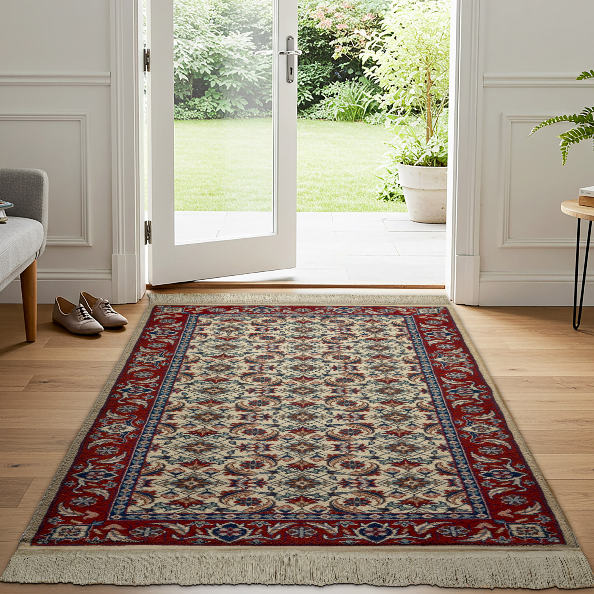 Montacute Hand Knotted Rug Collection  Classic Herati Ivory Red