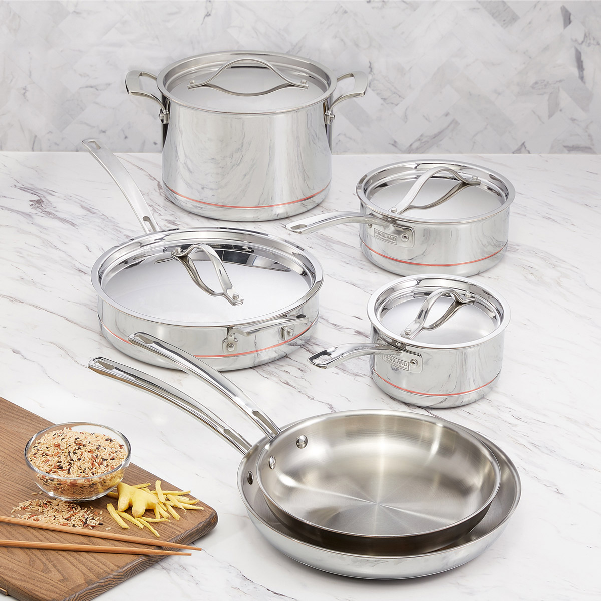 Kirkland Signature 5-ply Clad Stainless Cookware Set, 10-pieces