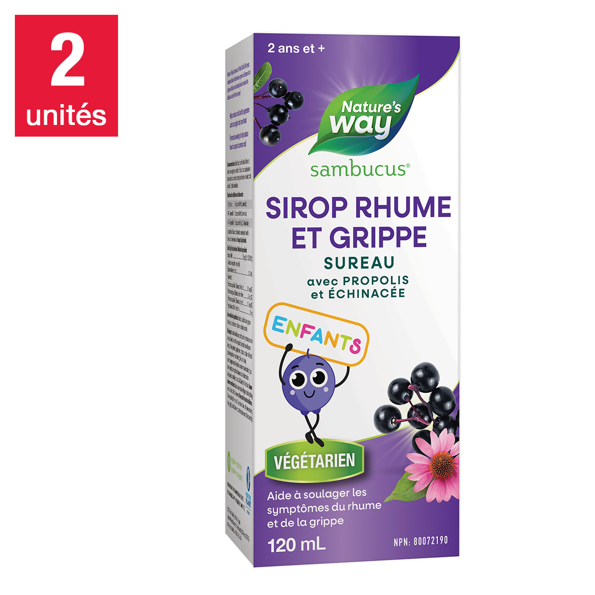 Sambucus - Sirop de sureau avec échinacée pour soins antirhume et antigrippe pour enfants, 2 bouteilles de 120 mL