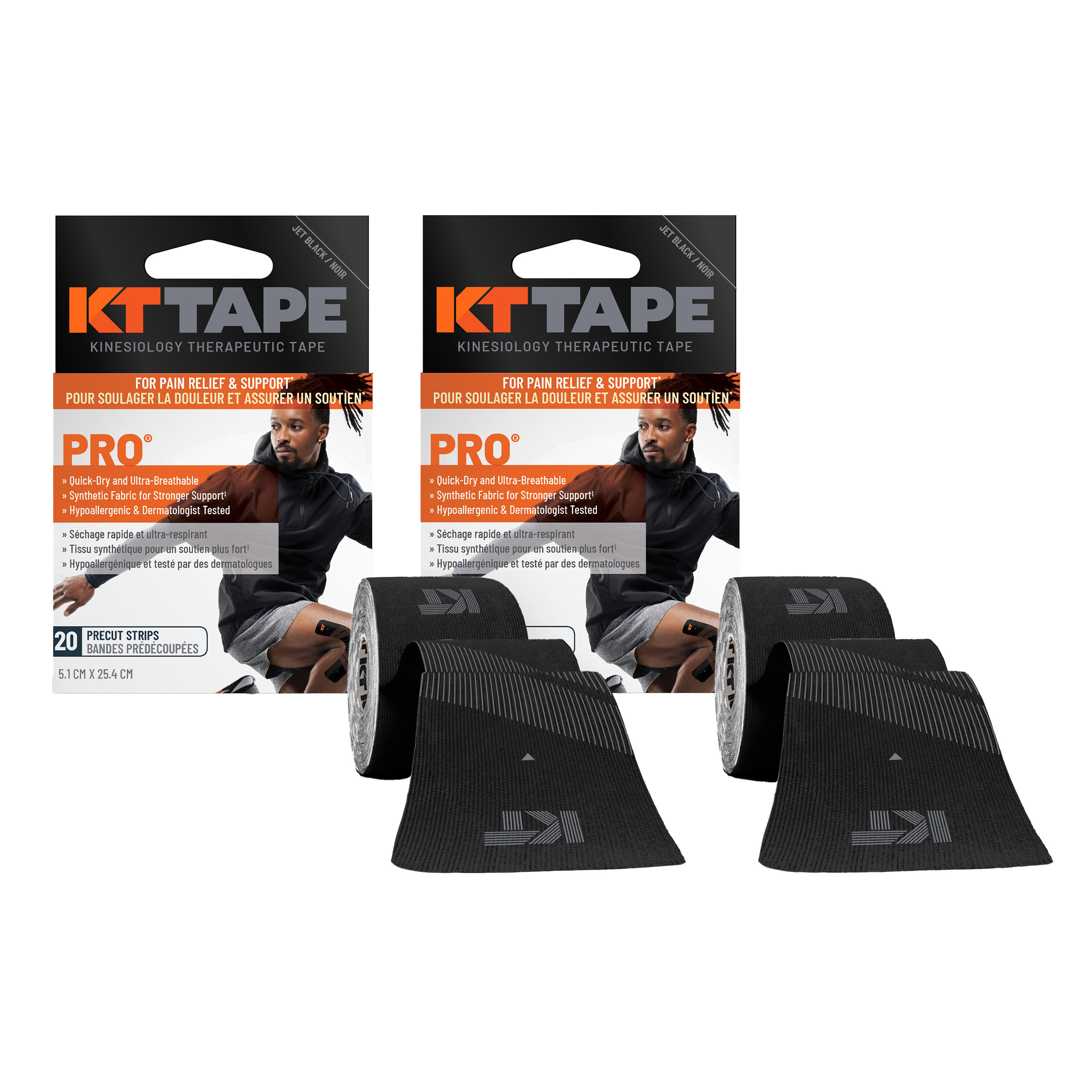 KT Tape Pro Elastic Sport Tape, 2 x 20 Pre-Cut Strips