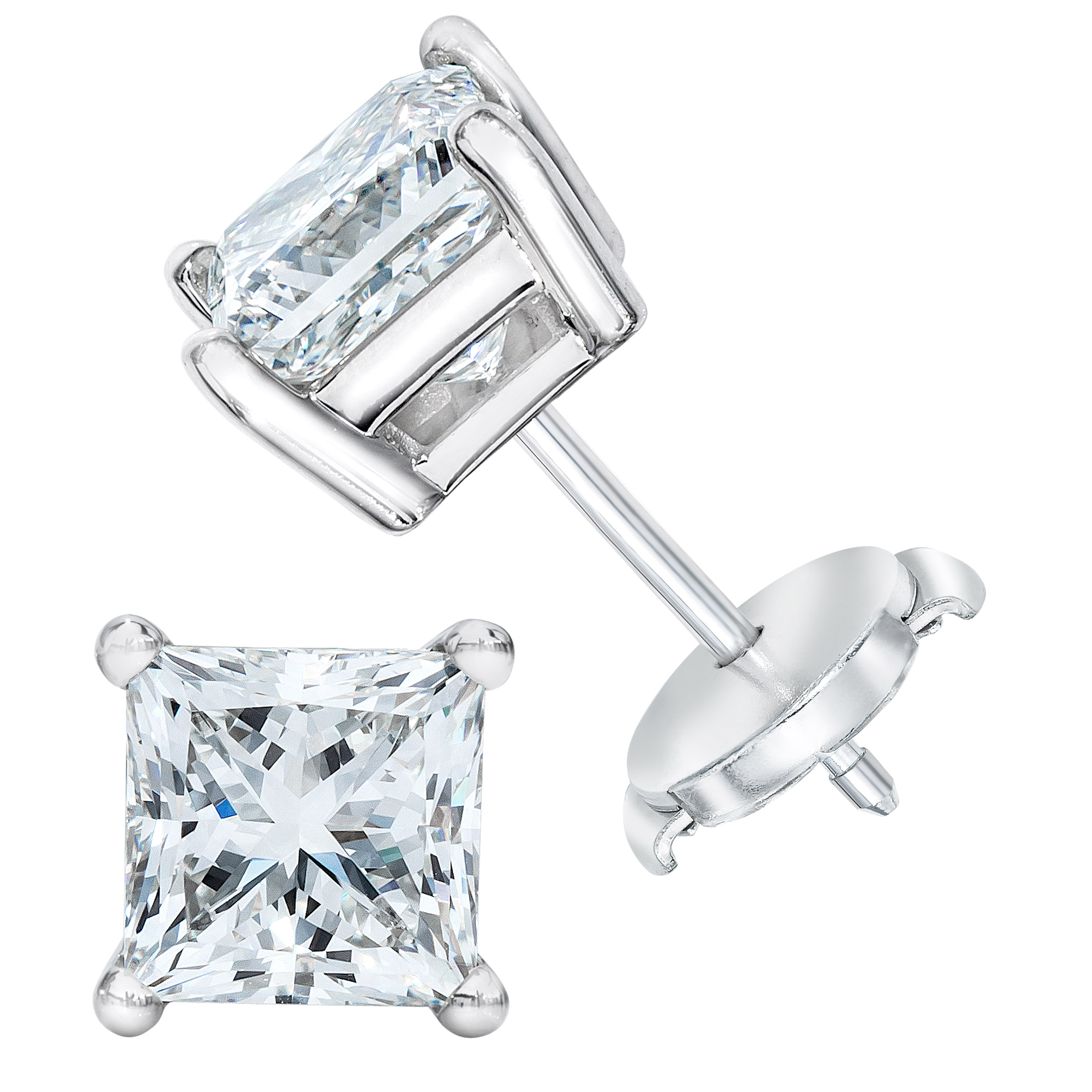 Princess Cut Diamond Stud Earrings (1.80 ctw)