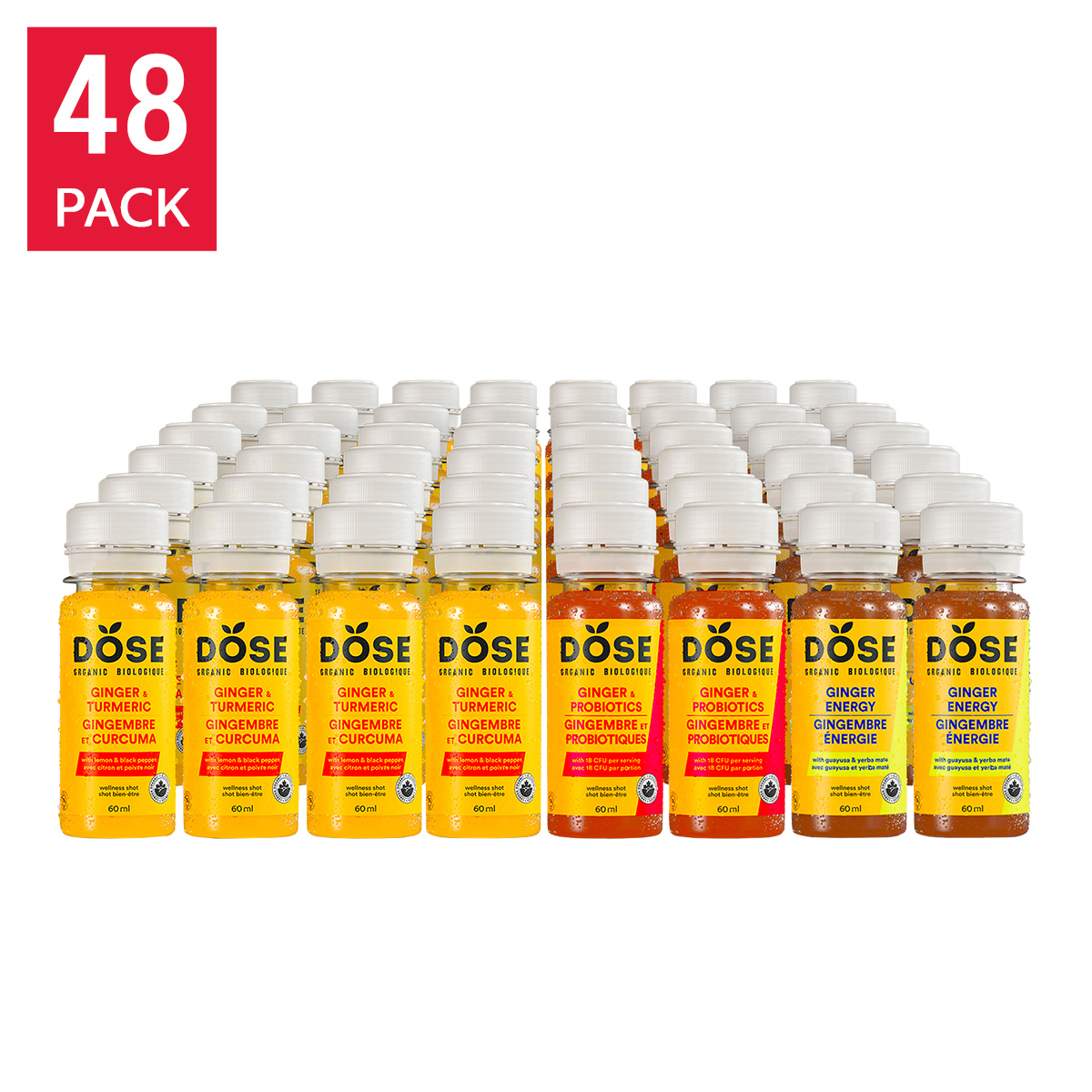 DOSE Organic Ginger Daily Booster Shots, Variety Pack, 48 × 60 mL (2 fl oz)