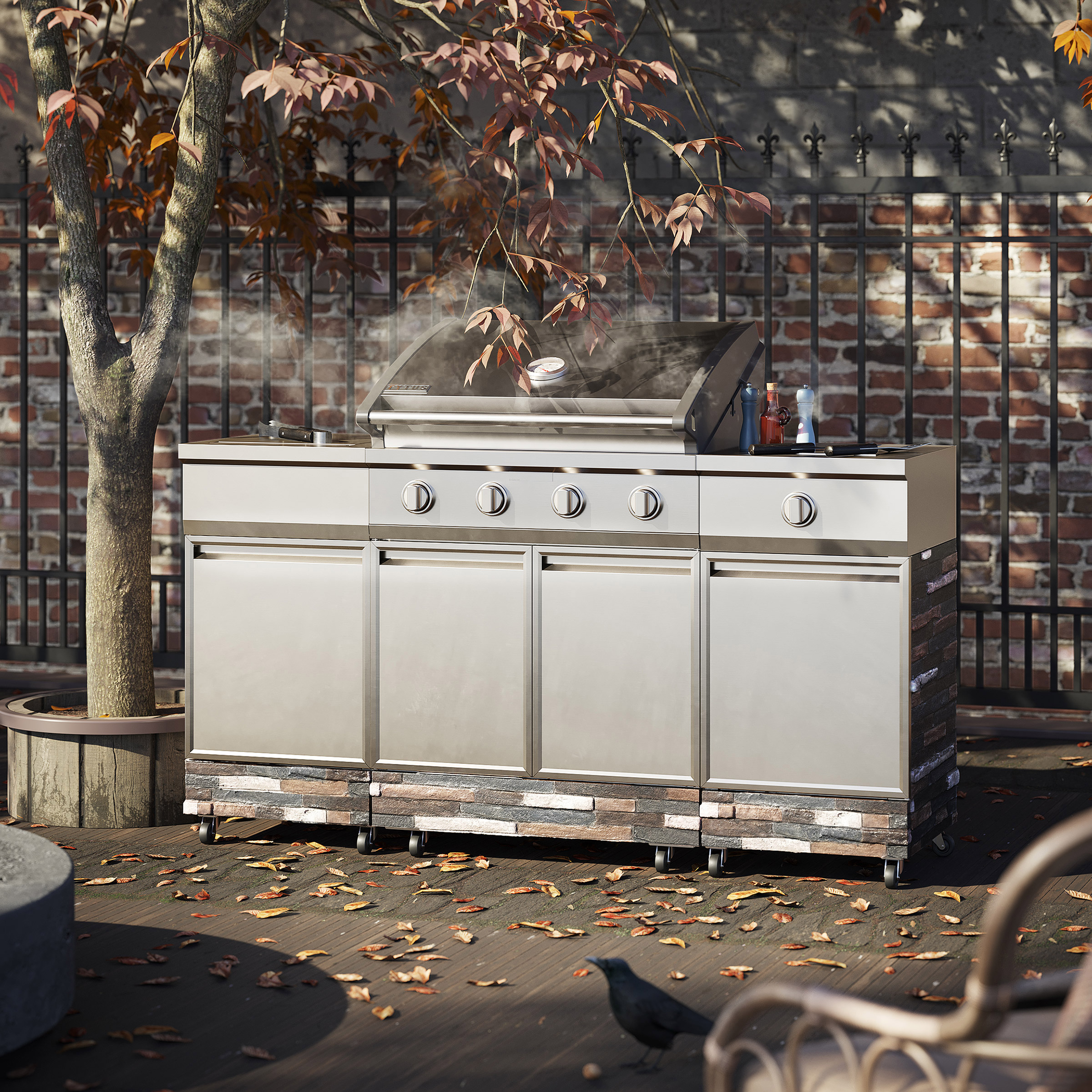 TYTUS Ash Stacked Stone Grill Island with Cover and SS Griddle | Costco