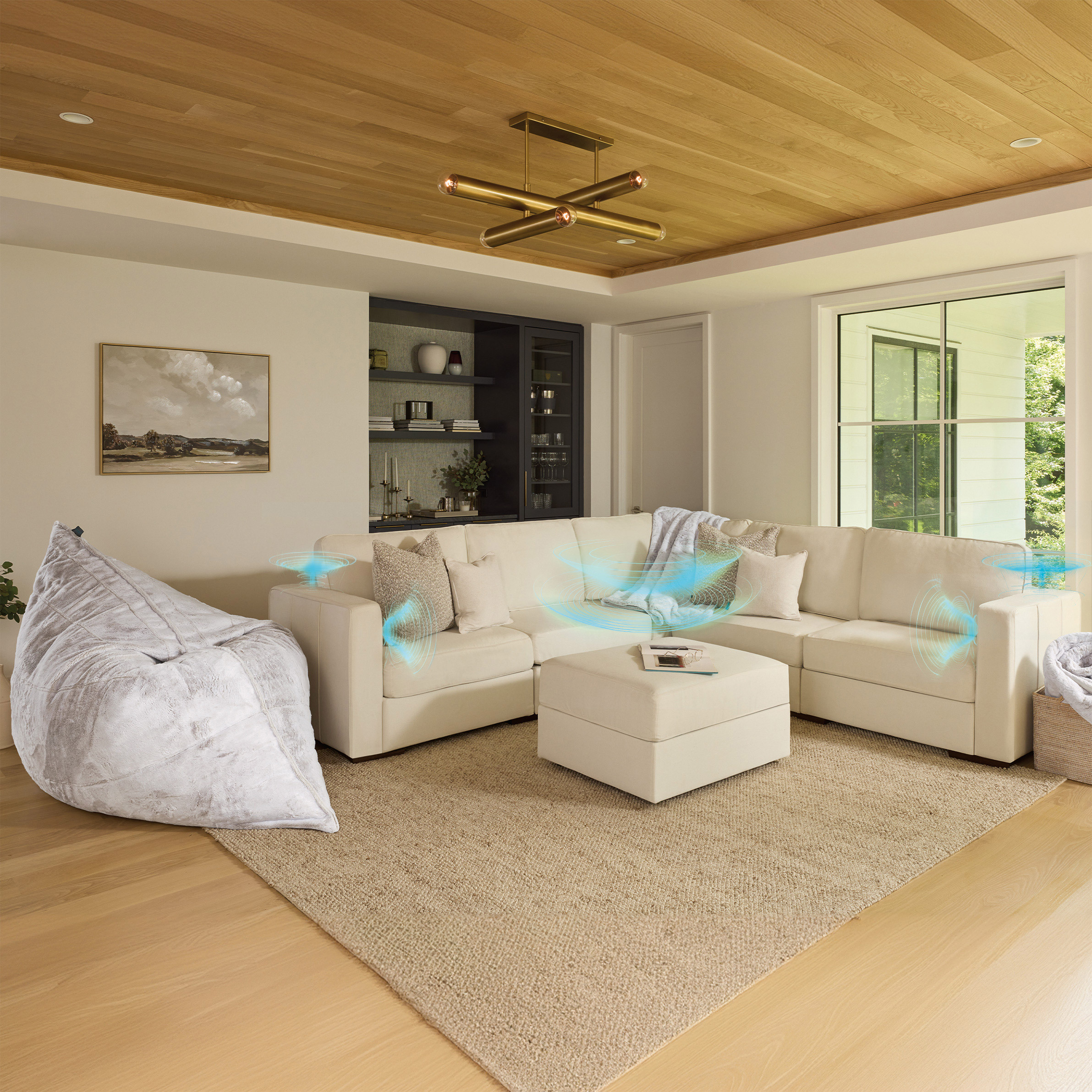 Lovesac Modular Sectional Sofa Bundle 6 Seats/8 Square Sides with Storage and 6-Speaker Surround Sound System