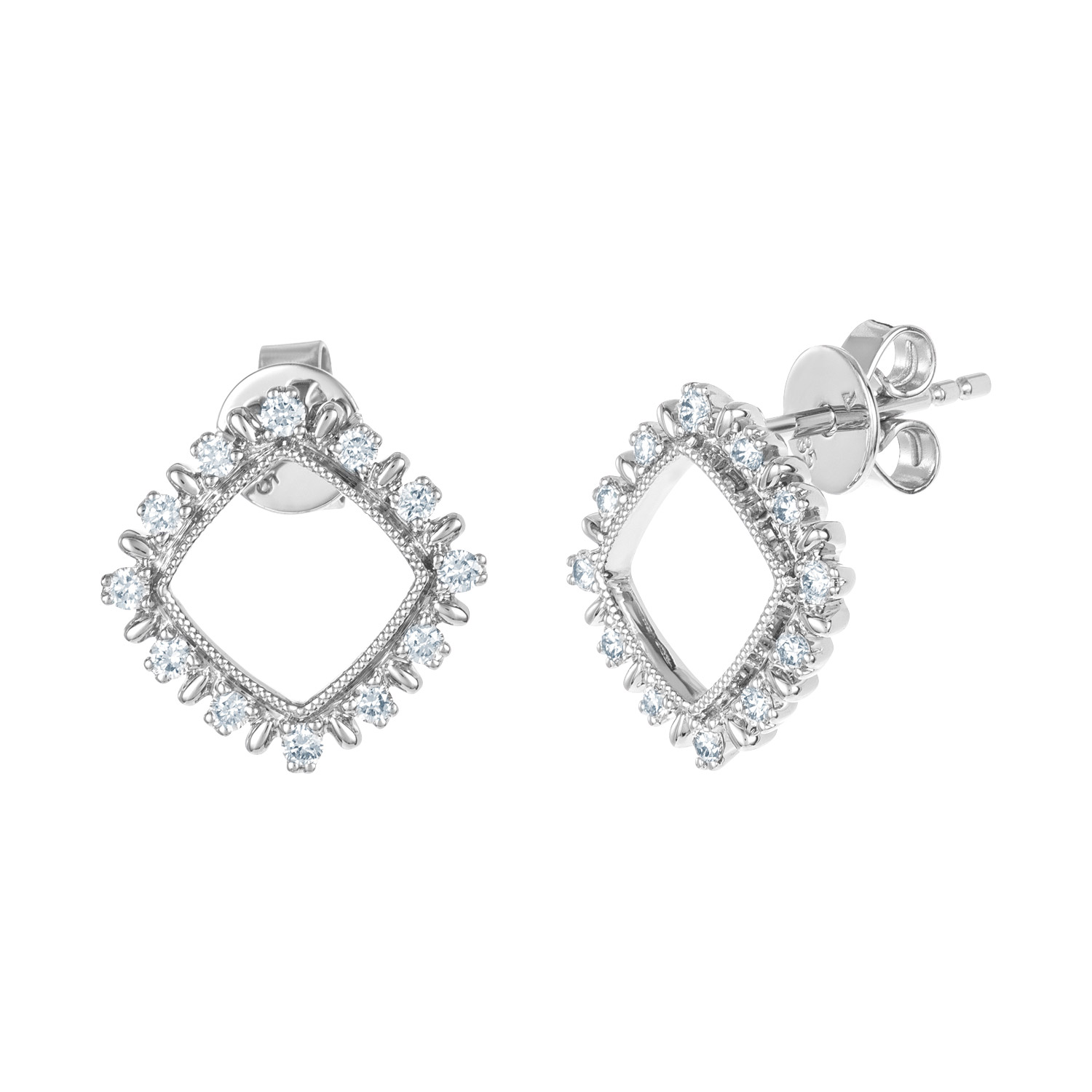 Round Brilliant Diamond Open Cushion Shaped Earrings (0.25 ctw)