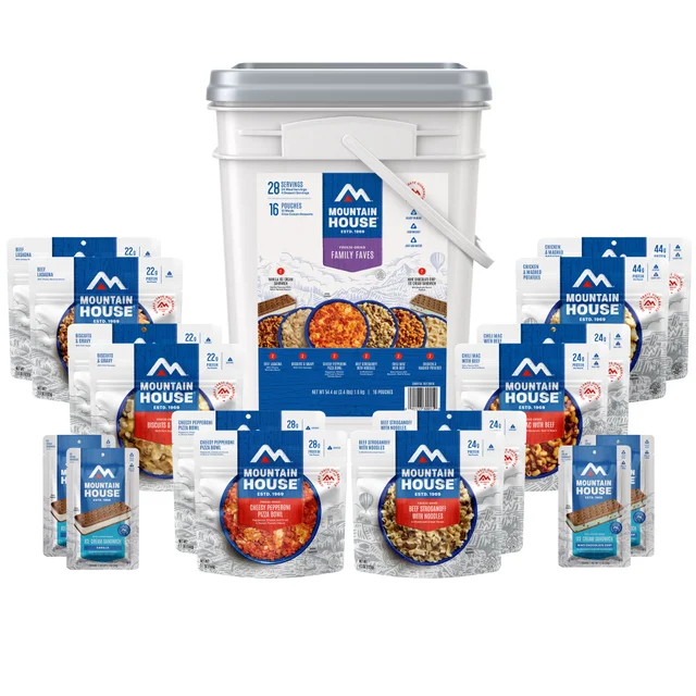 Mountain House Family Faves Emergency Food Bucket, 16 Pouches (28 Total Servings)