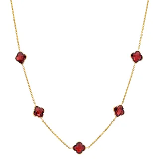 14KT YELLOW GOLD CLOVER GARNET NECKLACE