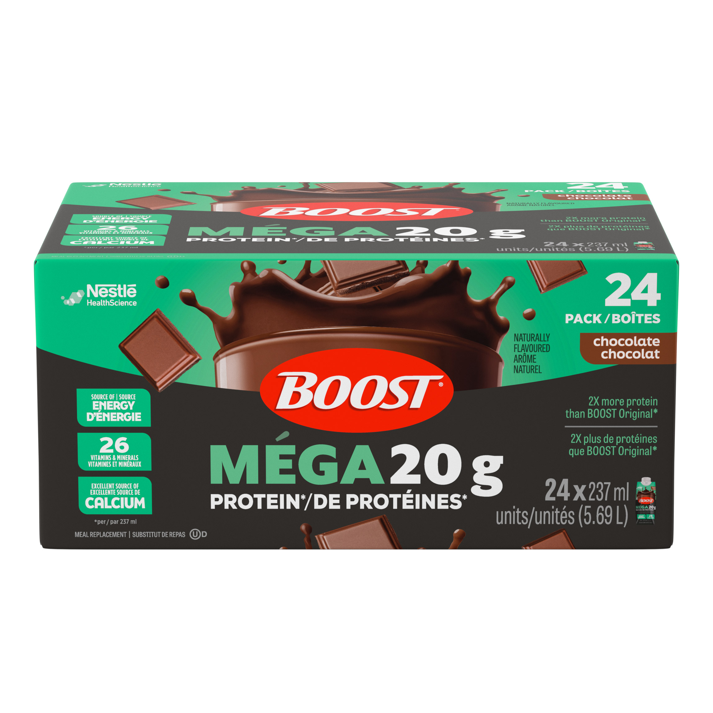 BOOST MEGA Meal Replacement, Chocolate, 24 x 237 mL