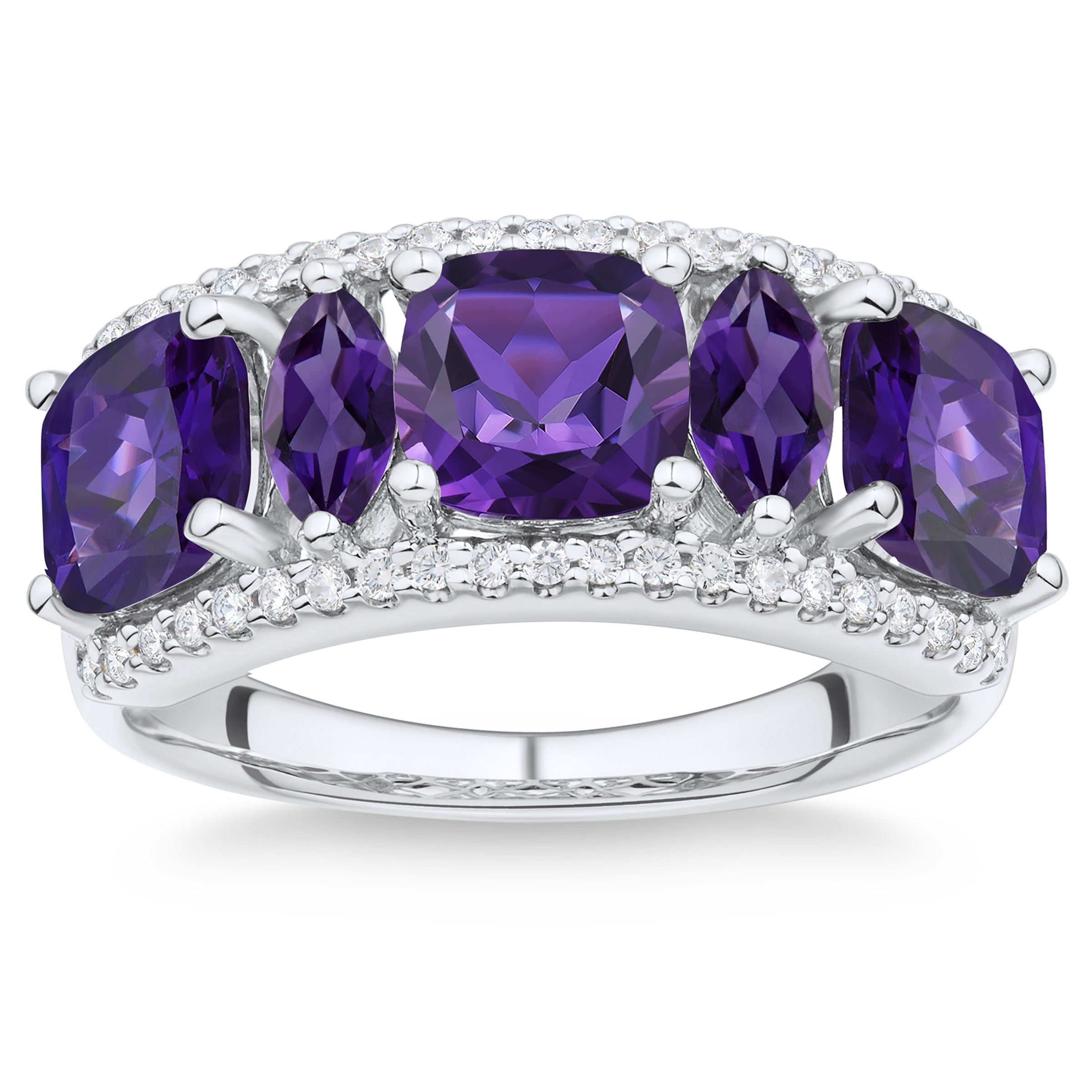 Cushion and Marquise Cut Amethyst and Diamond Ring (0.18 ctw)