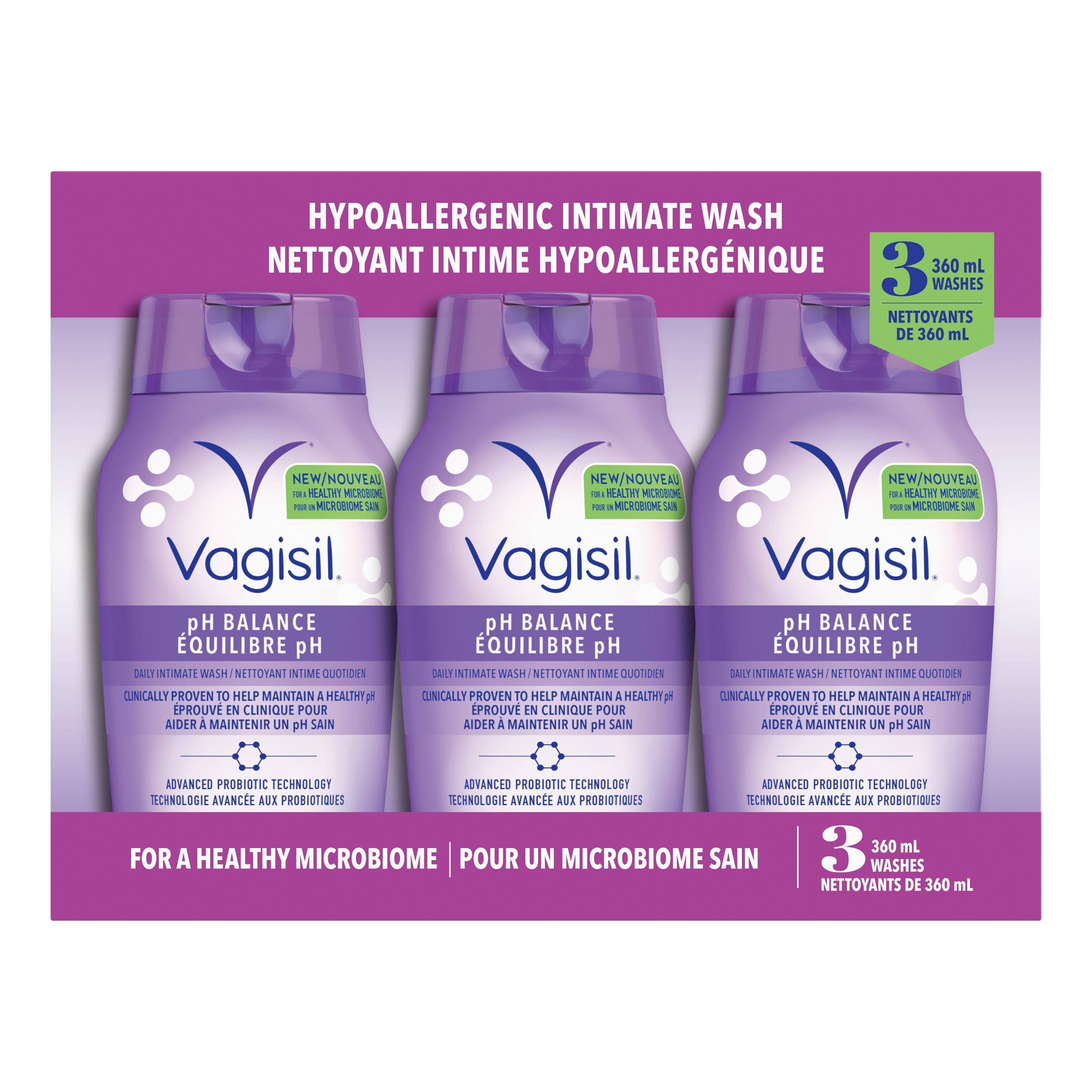 Vagisil pH Balance Daily Intimate Wash, 3 x 360 mL
