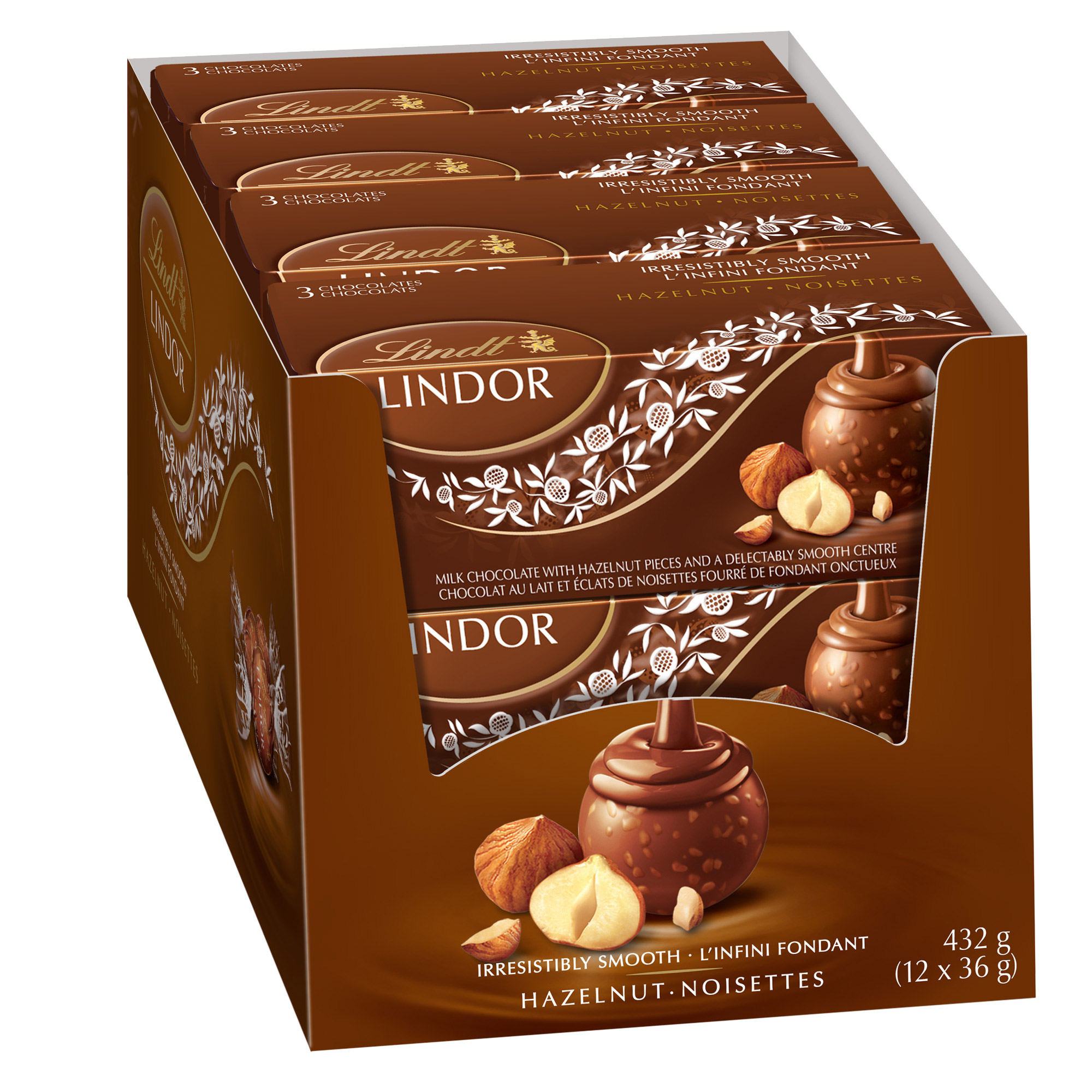 Lindt Lindor Hazelnut Milk Chocolate Truffles Box, 12 × 36 g | Costco
