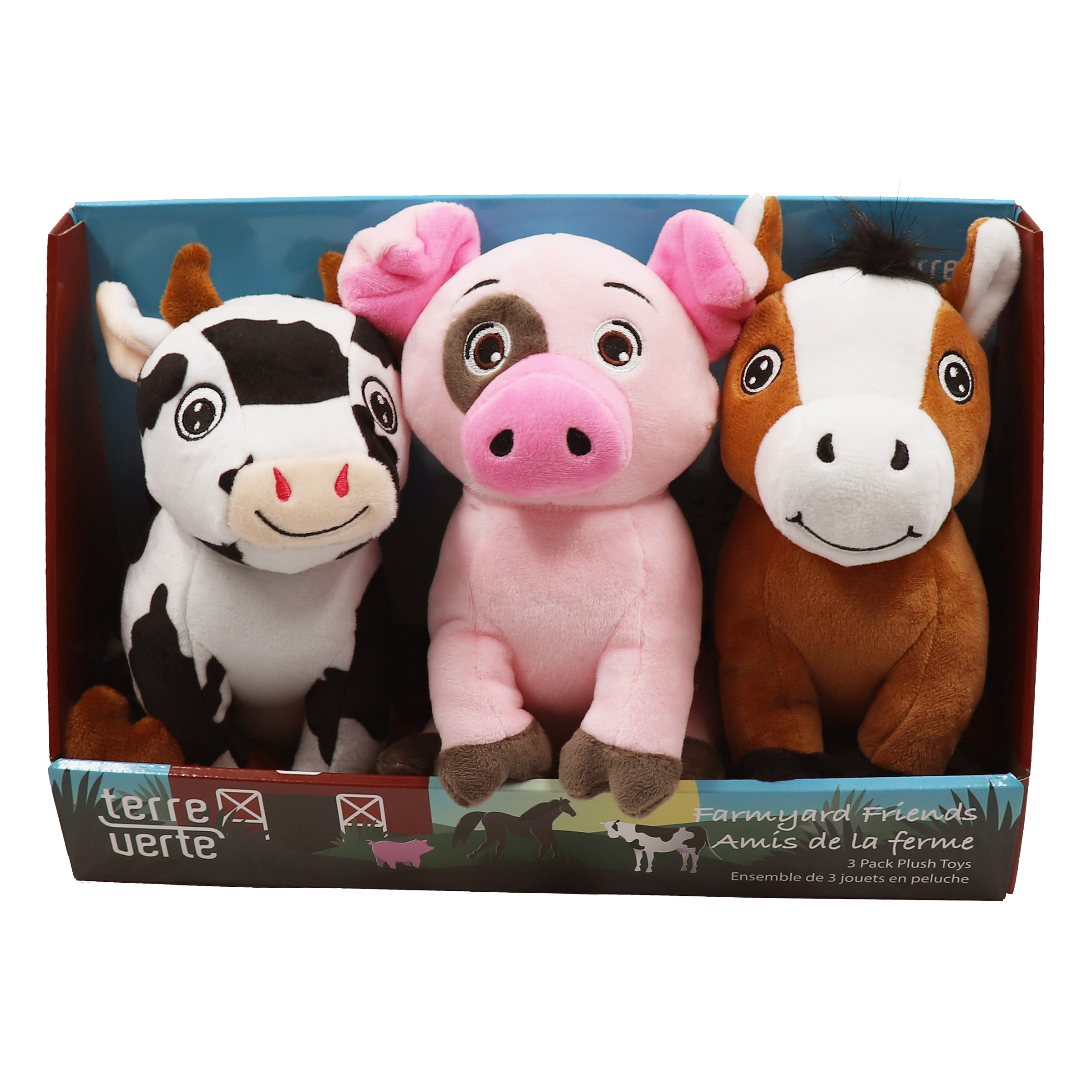 Farmyard Friends Plush Dog Toys, 3-count