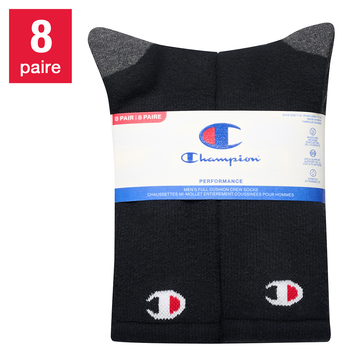 Champion - Chaussettes mi-mollet pour hommes, 8-paires