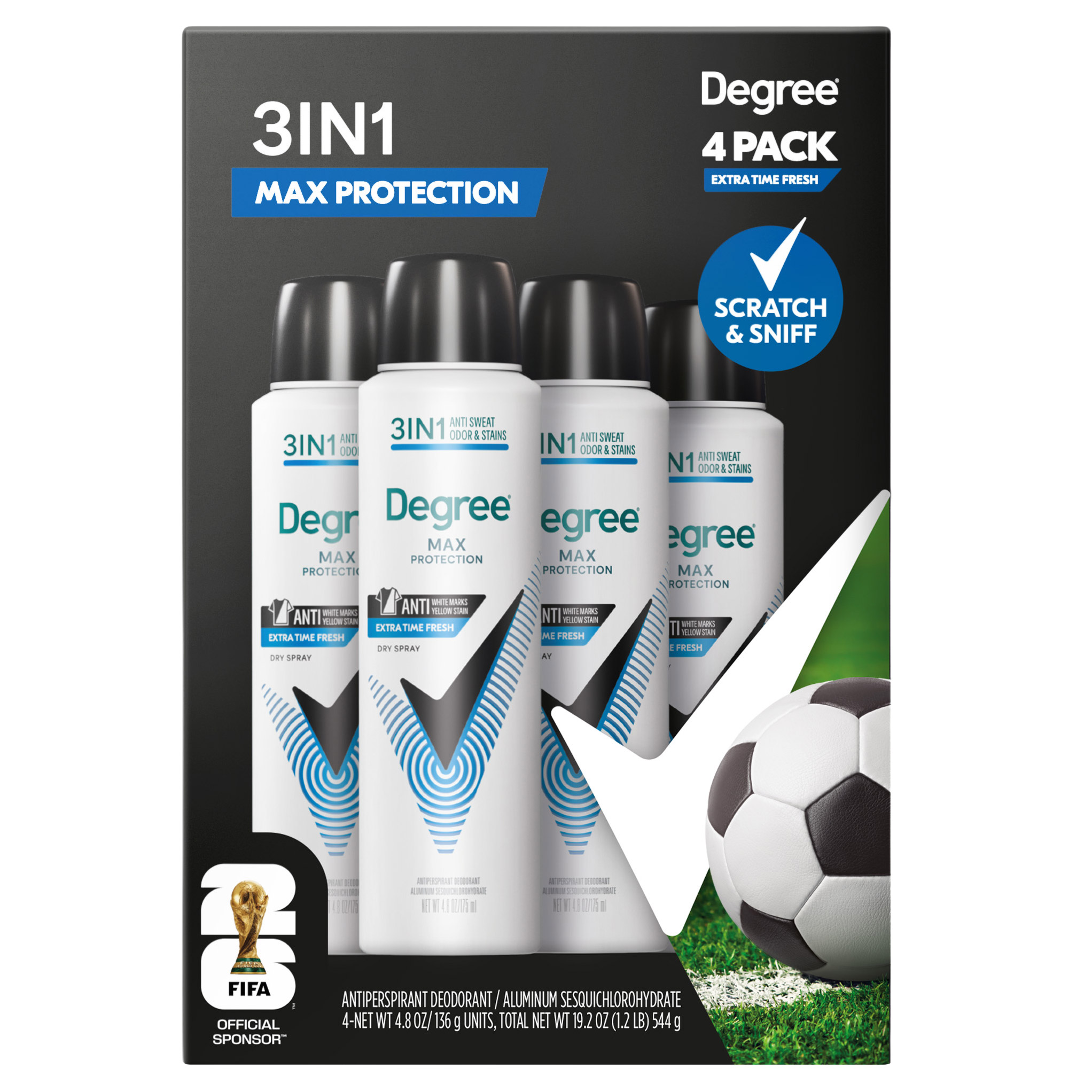 Degree Men's Max Protection 3 in 1 Fresh Dry Spray, 4.8 oz, 4-pack | Costco