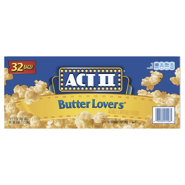 ACT II BUTTER LOVERS MICROWAVE POPCORN 32 CT/2.75 OZ