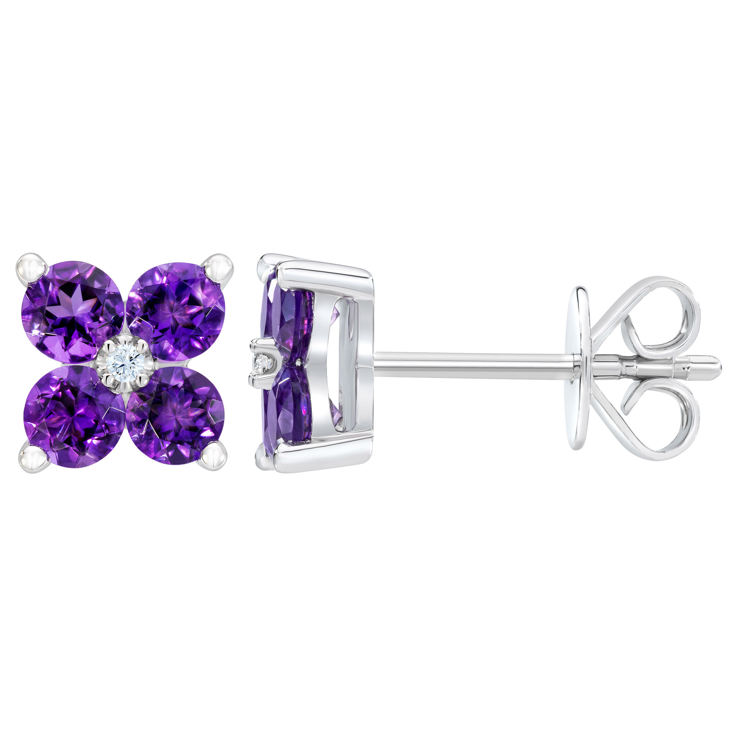 Gemstone and Diamond 14kt Gold Flower Earrings | Costco