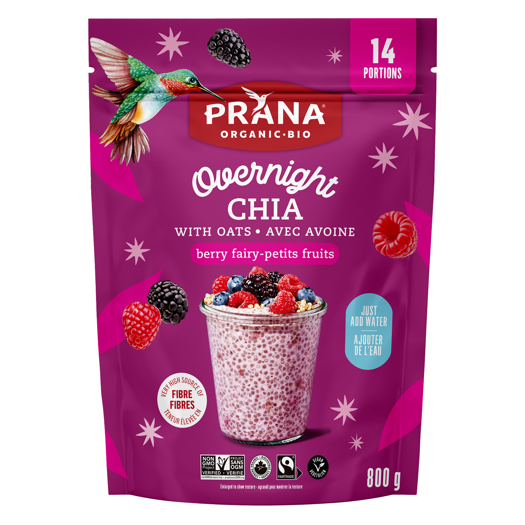 Prana Organic Berry Fairy Overnight Chia with Oats, 800 g