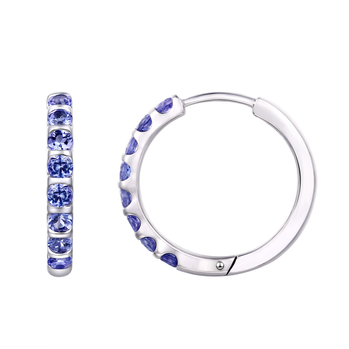 Round Cut Tanzanite Hoop Earrings