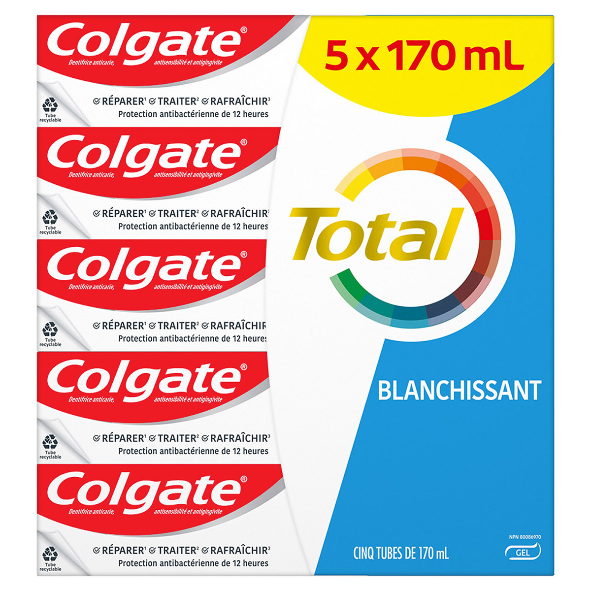 Colgate Total Whitening Toothpaste, 5 x 170 mL
