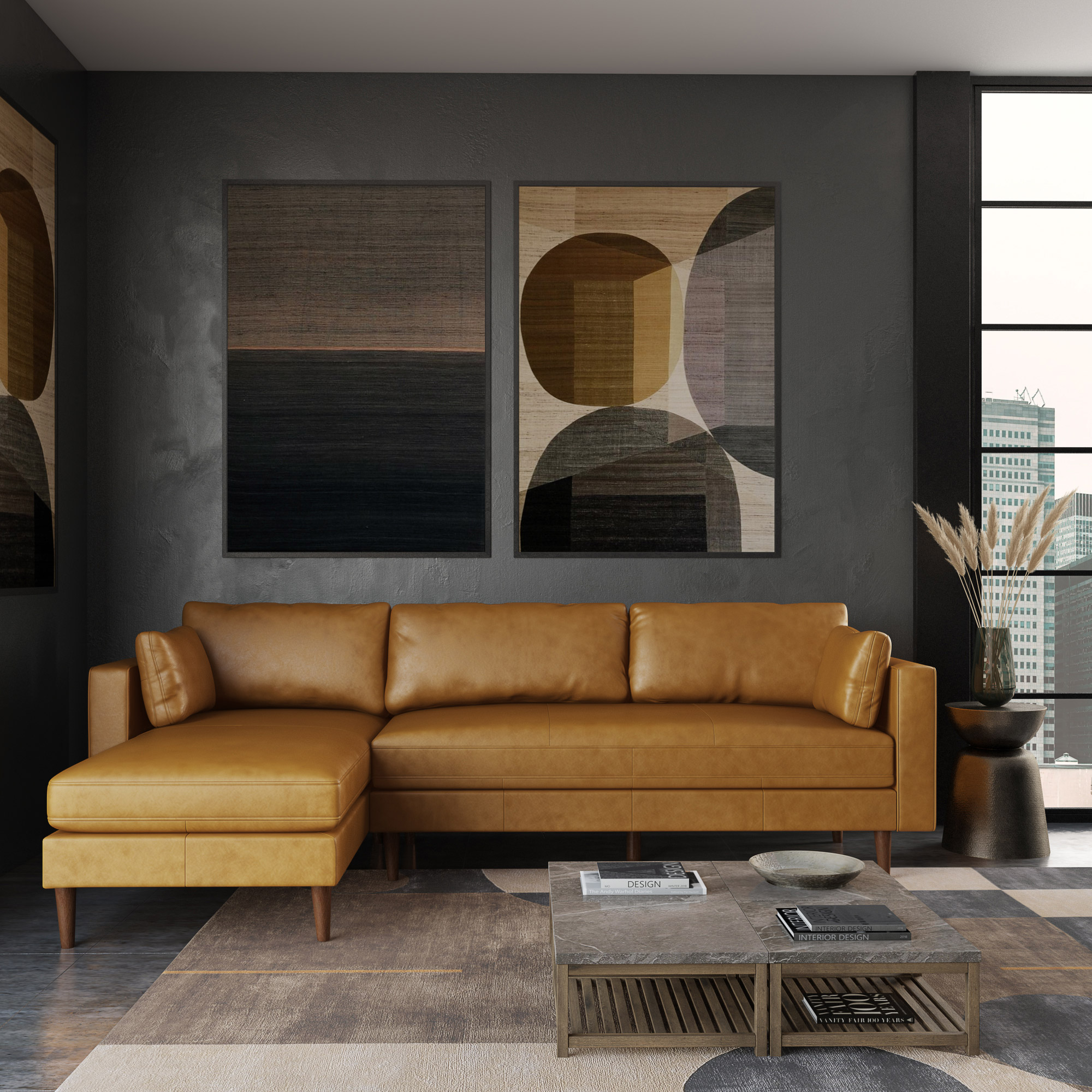 Madison Classic Tan 2-piece Top-Grain Leather Left-hand Facing Sectional