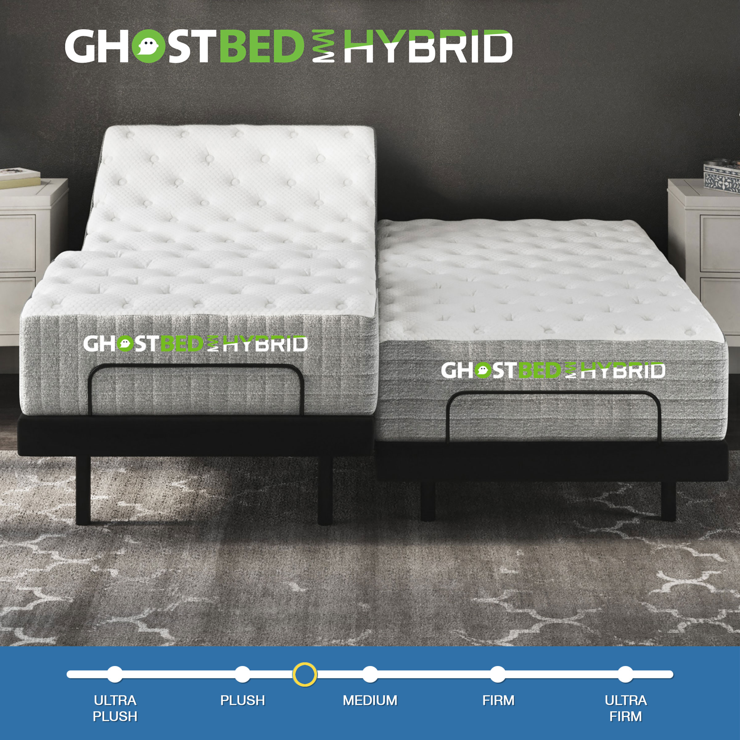 GhostBed Hybrid 12" Medium-Plush Mattress with Luxury Adjustable Base