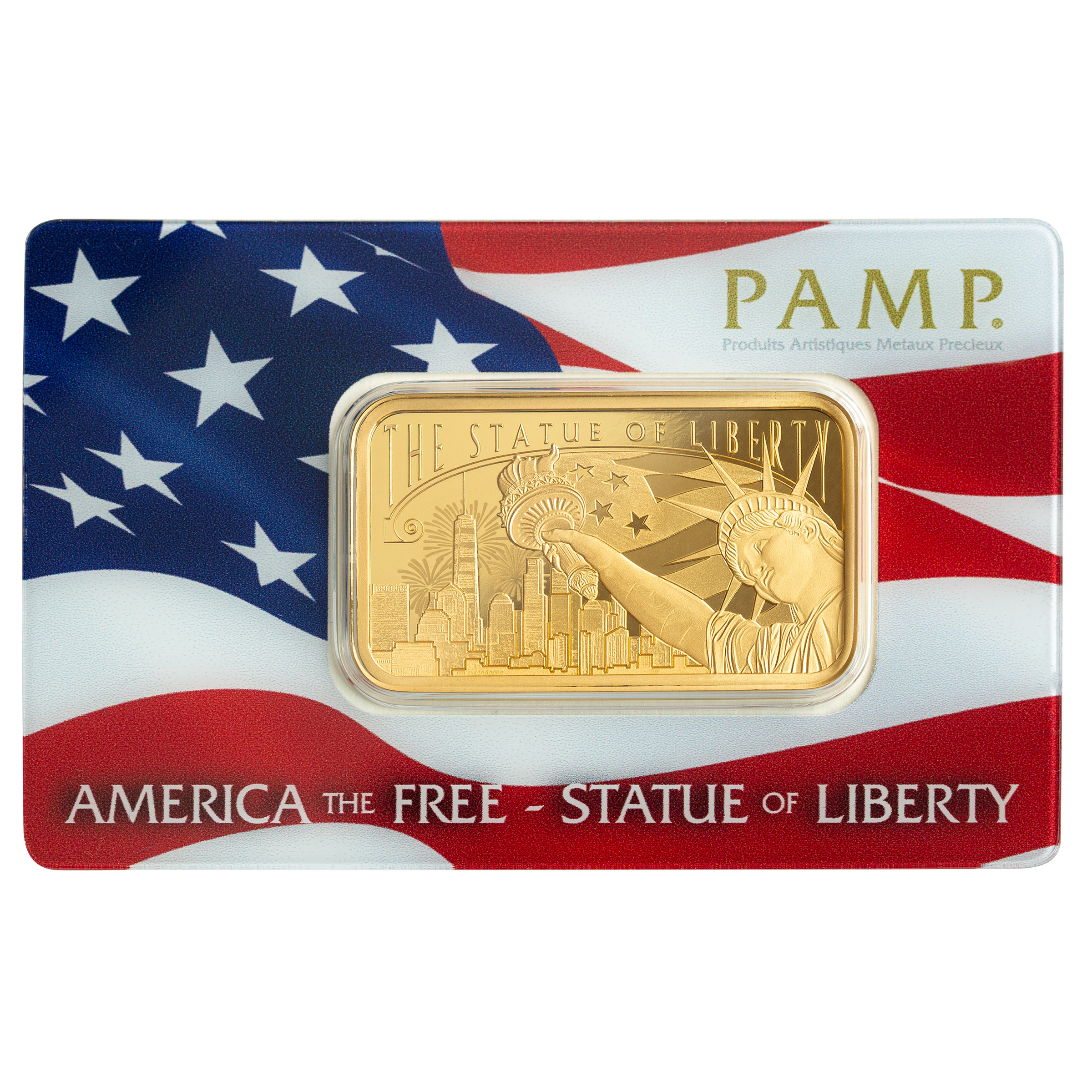 1 oz Gold Bar PAMP America the Free Statue of Liberty (New in Assay)