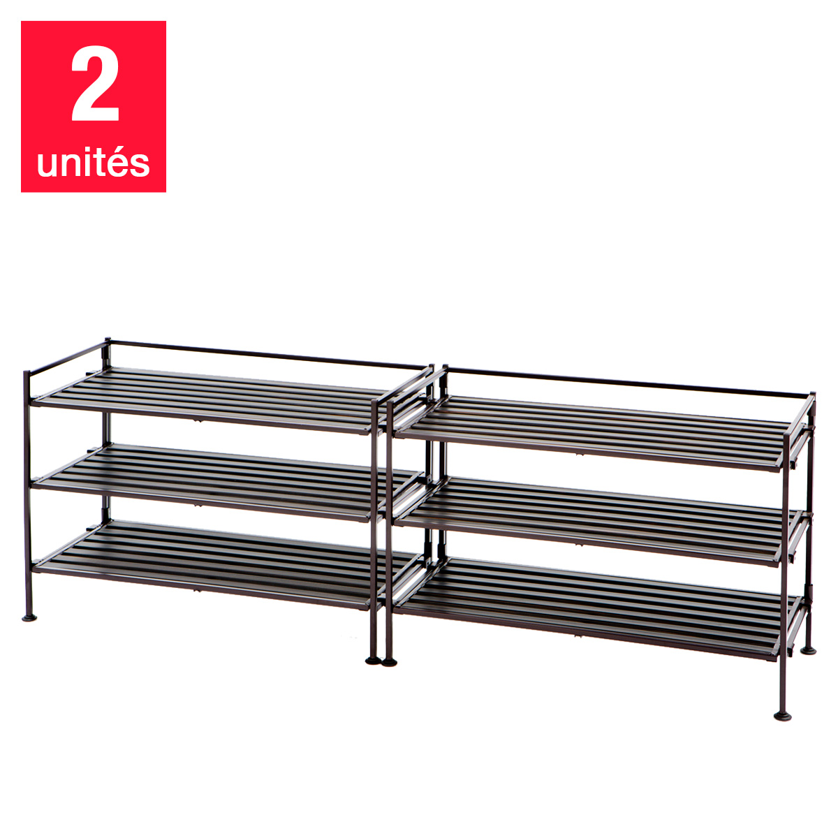 Vancouver Classics –Range-chaussures empilables à 3 niveaux en résine, bois et métal (lot de 2)