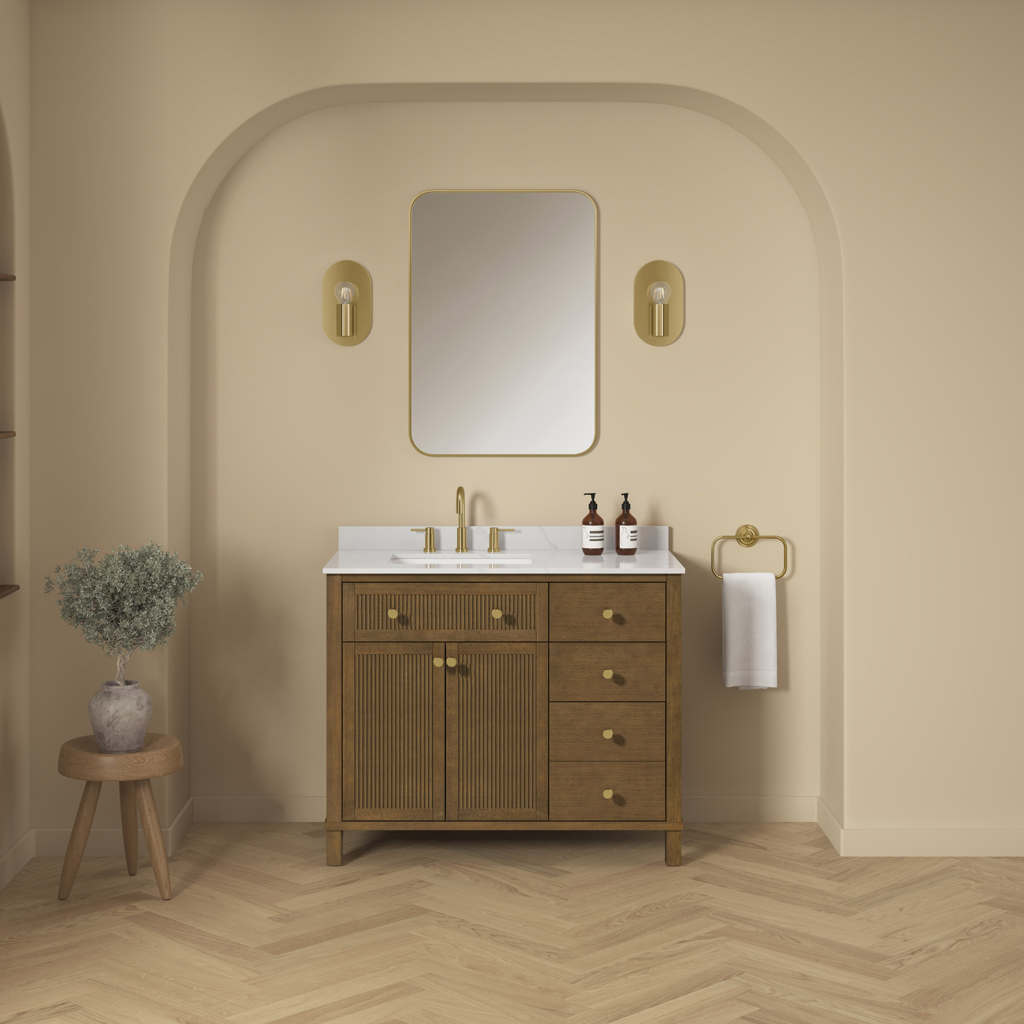 OVE Decors Griffintown Vanity in Almond Latte Finish with Quartz Countertop