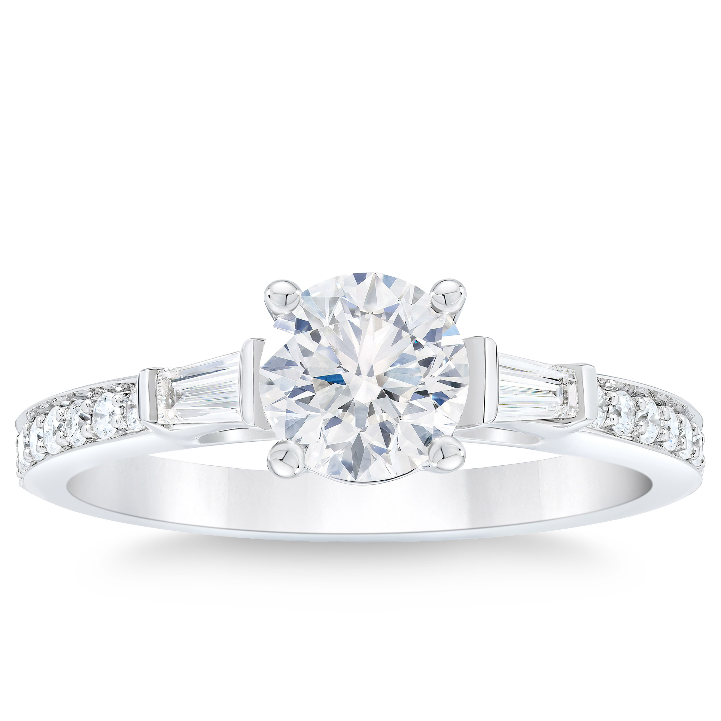 Round Brilliant & Baguette 1.30 ctw VS2 Clarity  I Color Diamond 14kt White Gold Bridal Ring