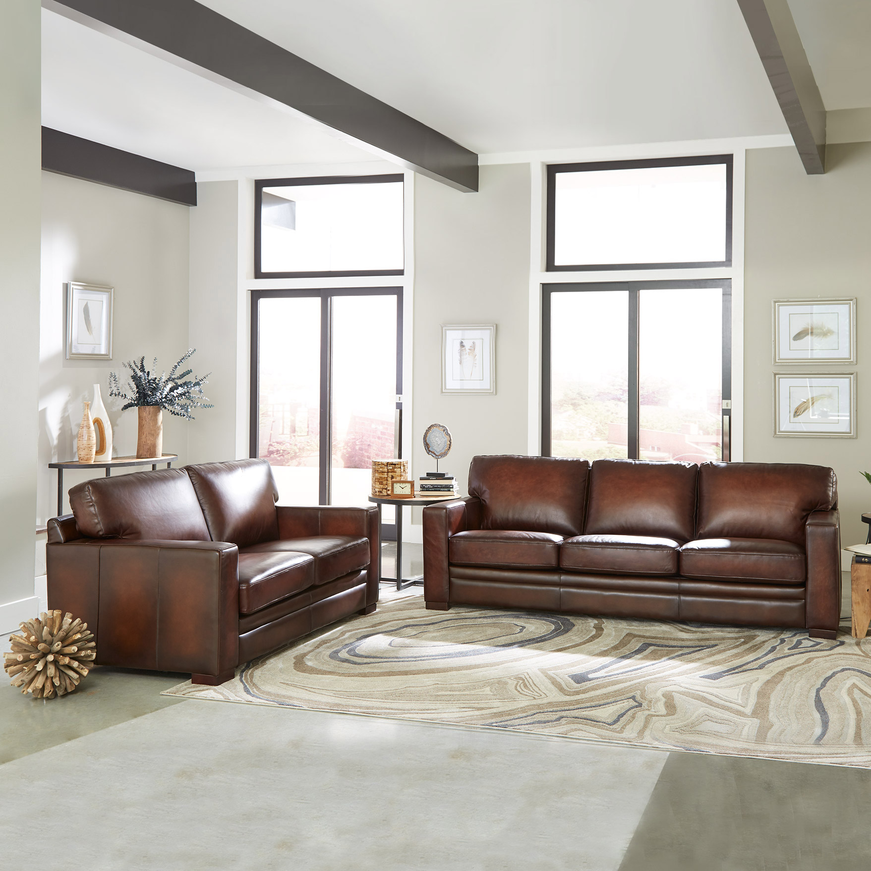 Luca 2-piece Top Grain Leather Set - Sofa  Loveseat