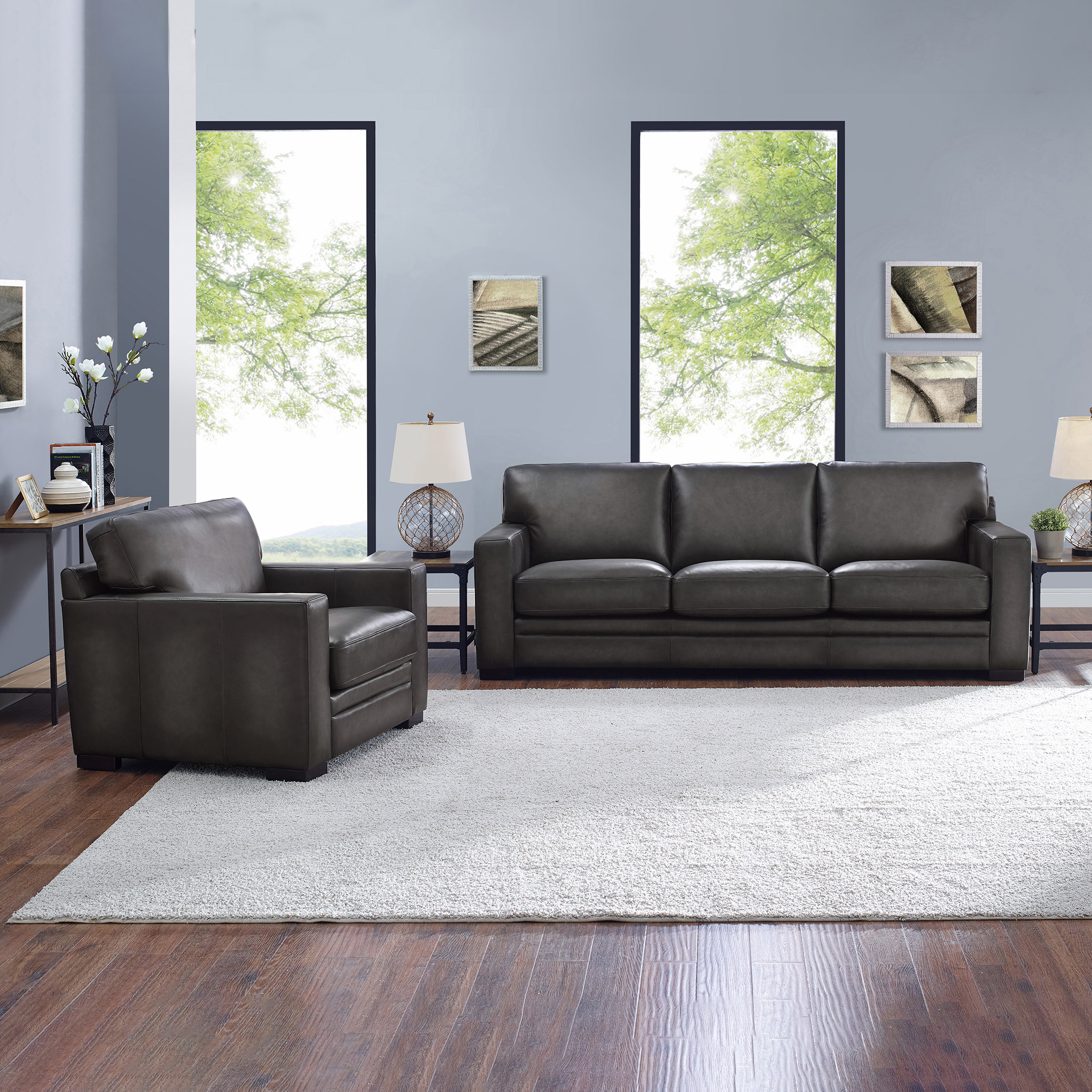 Luca 2-piece Top Grain Leather Set - Sofa  Chair