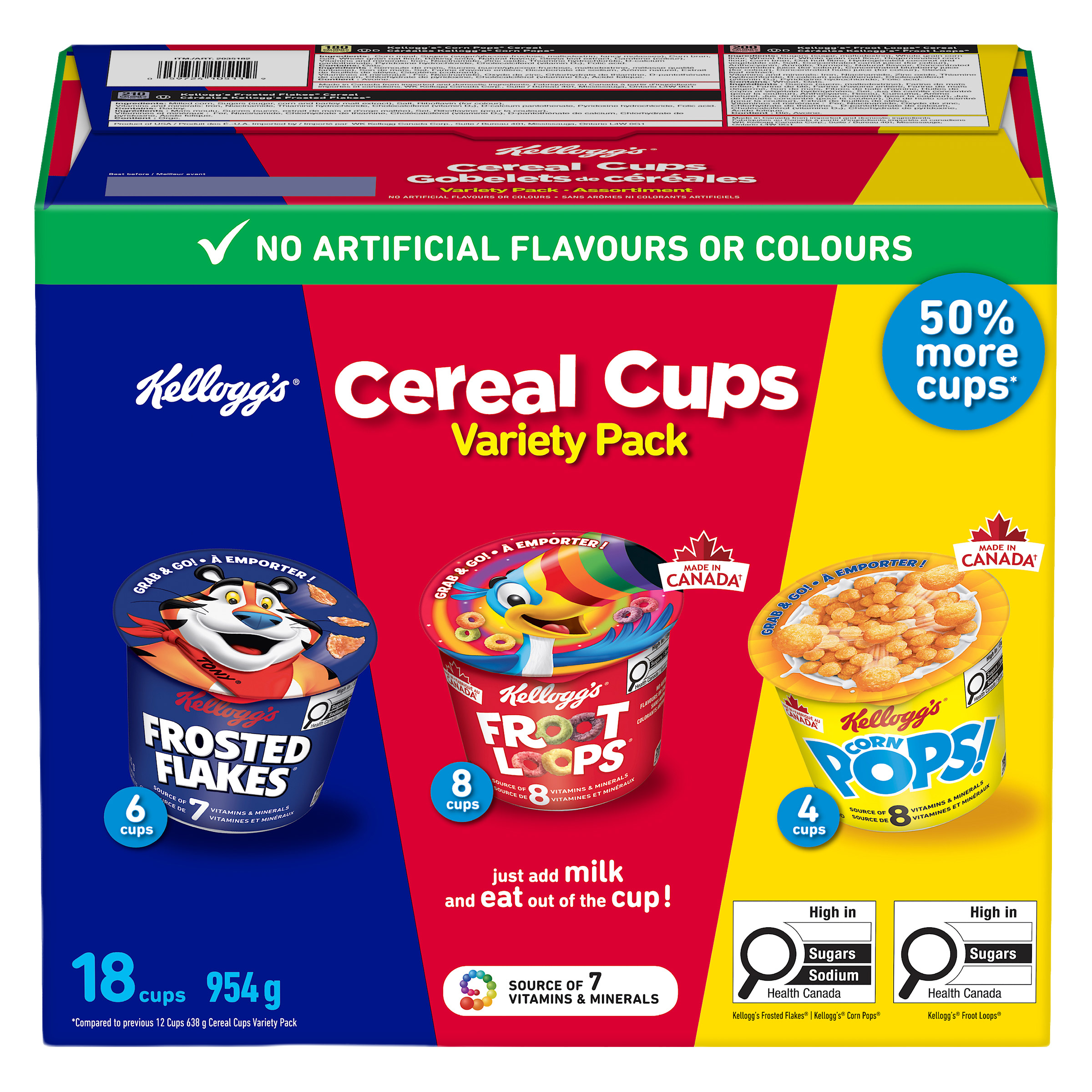 Kellogg's Cereal Cups Variety Pack, 18 × 53 g