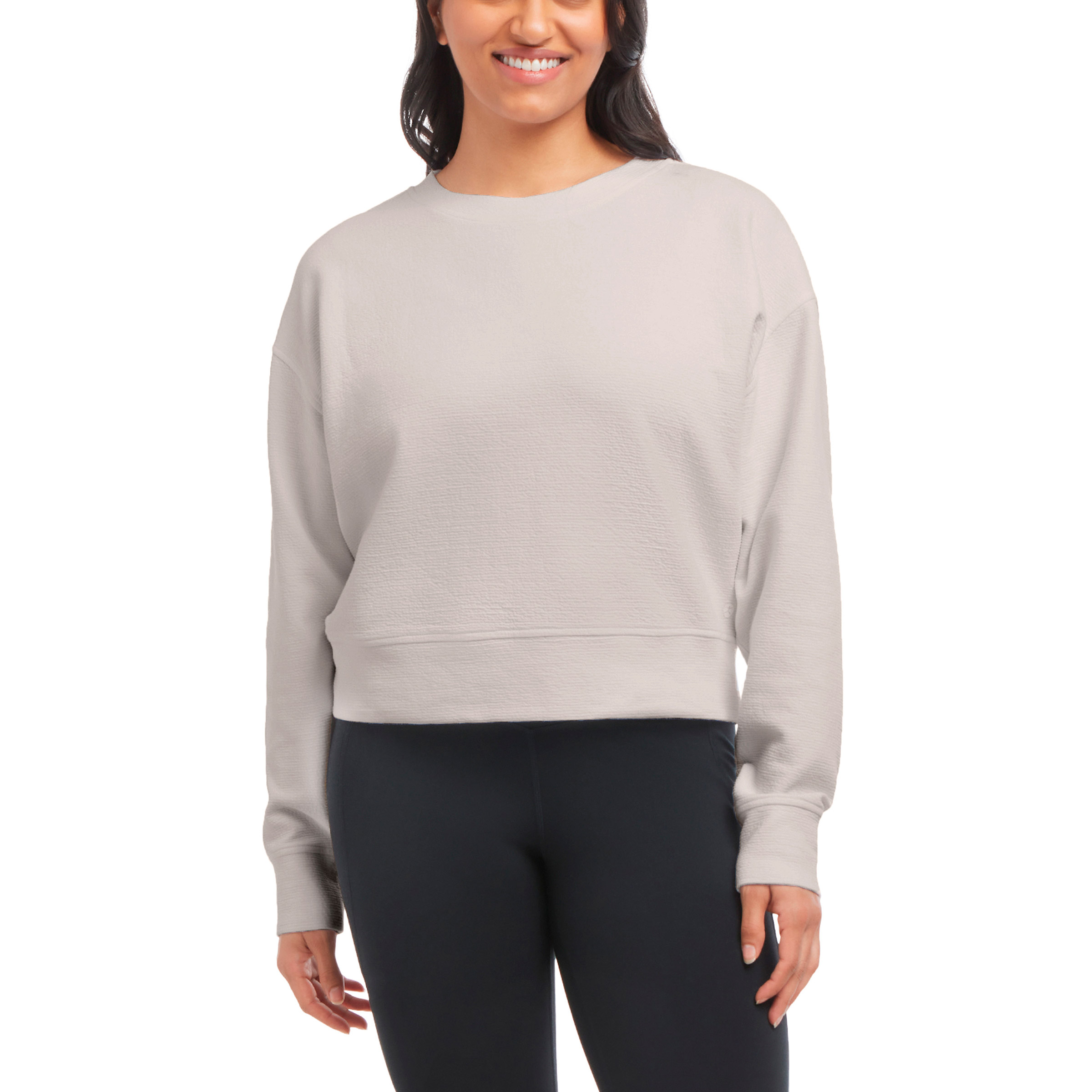 Danskin Women's Wave Jacquard Long Sleeve Crew