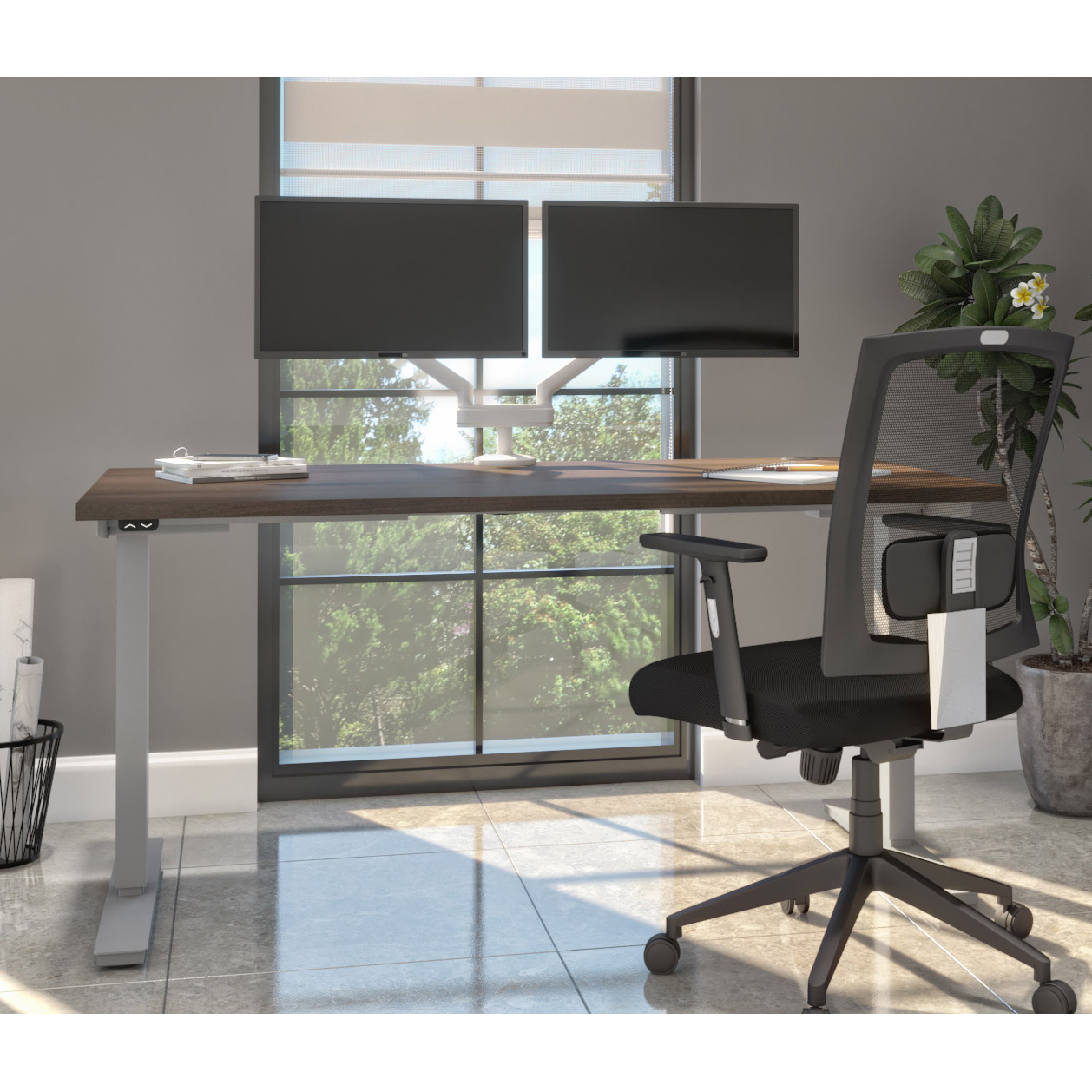 Bestar - Bureau Upstand de 76,2 cm × 152,4 cm (30 po × 60 po) à hauteur réglable avec support pour 2 moniteurs