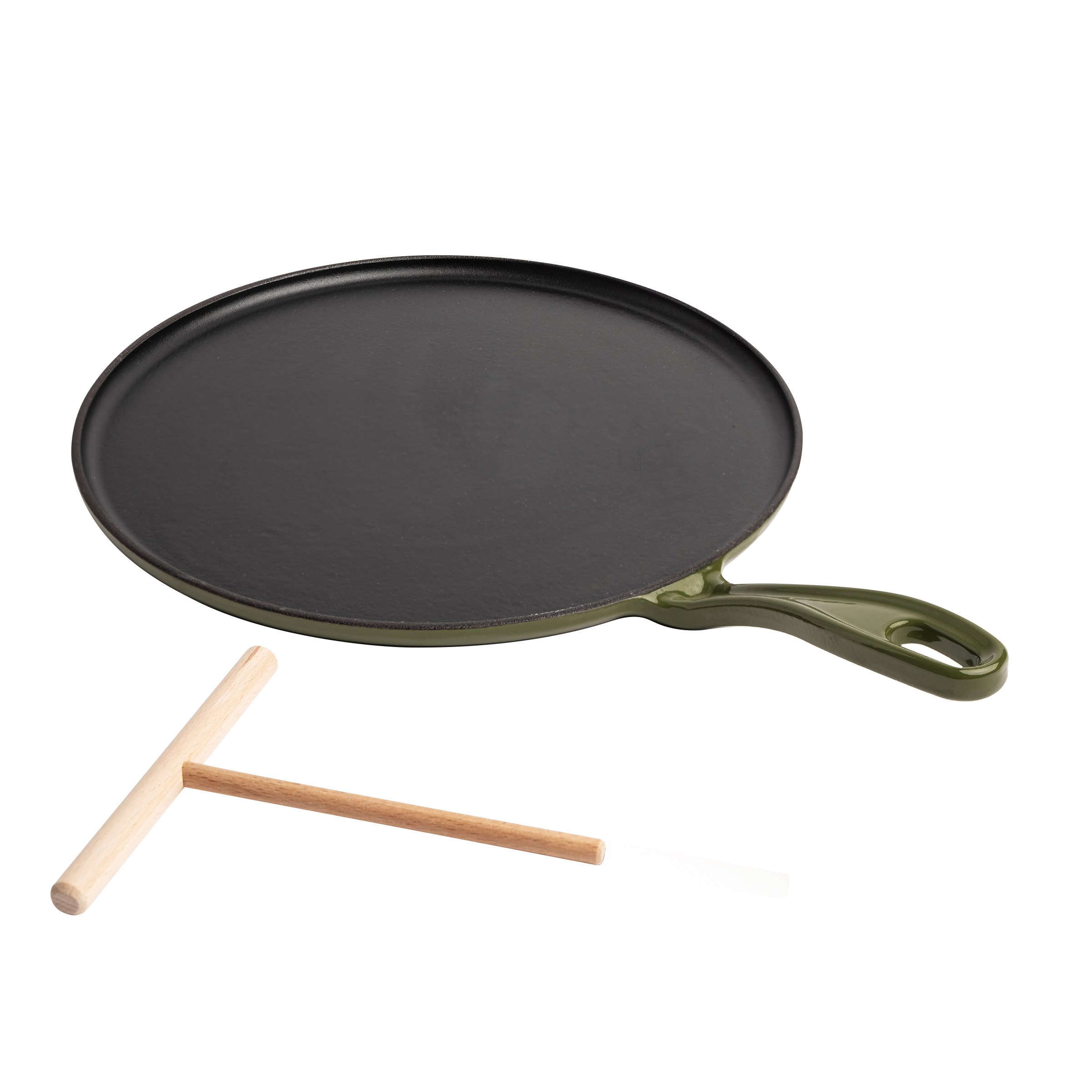 Chuck Hughes Cast Iron Crepe Pan with Wood Rake