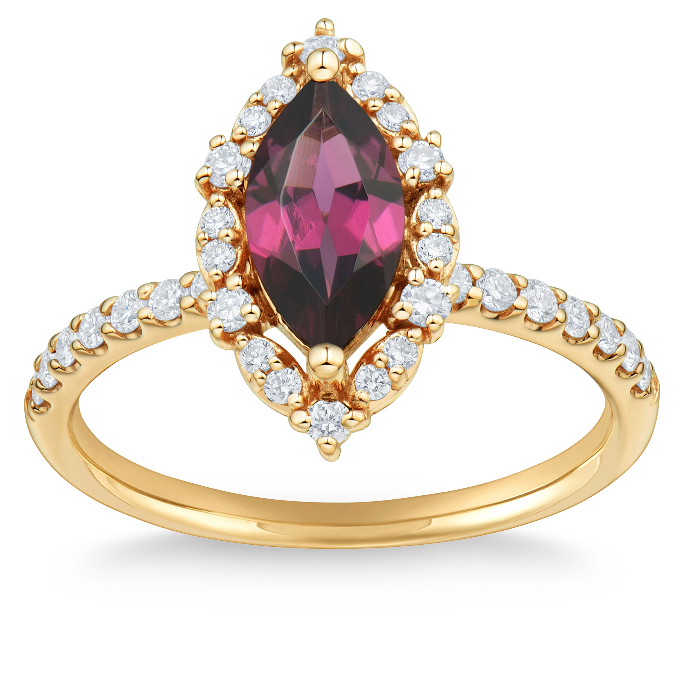 Bague à grenat rhodolite taille marquise et diamant (0,30 ct)