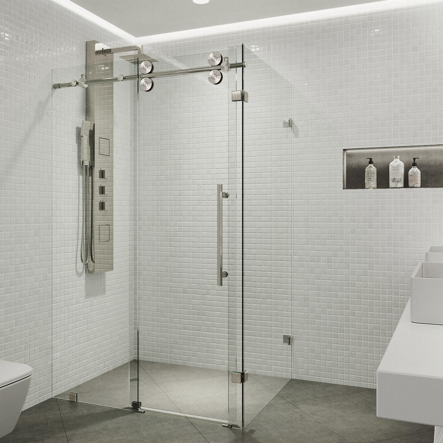VIGO Winslow Frameless Sliding Rectangle Shower Enclosure, 34 in. L × 46 in. W × 74 in. H