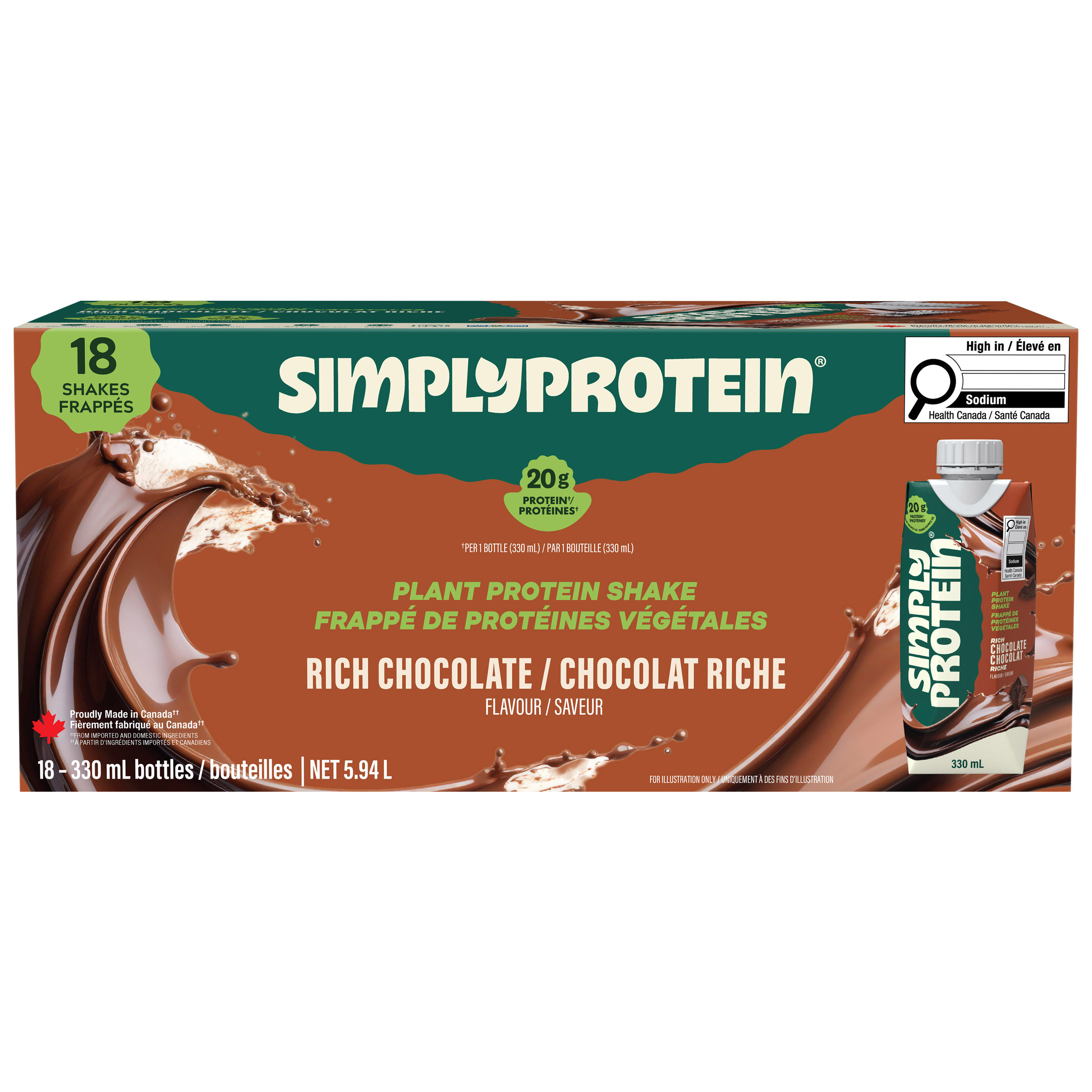 Simply Protein Plant Protein Shake, Rich Chocolate, 18 x 330 mL