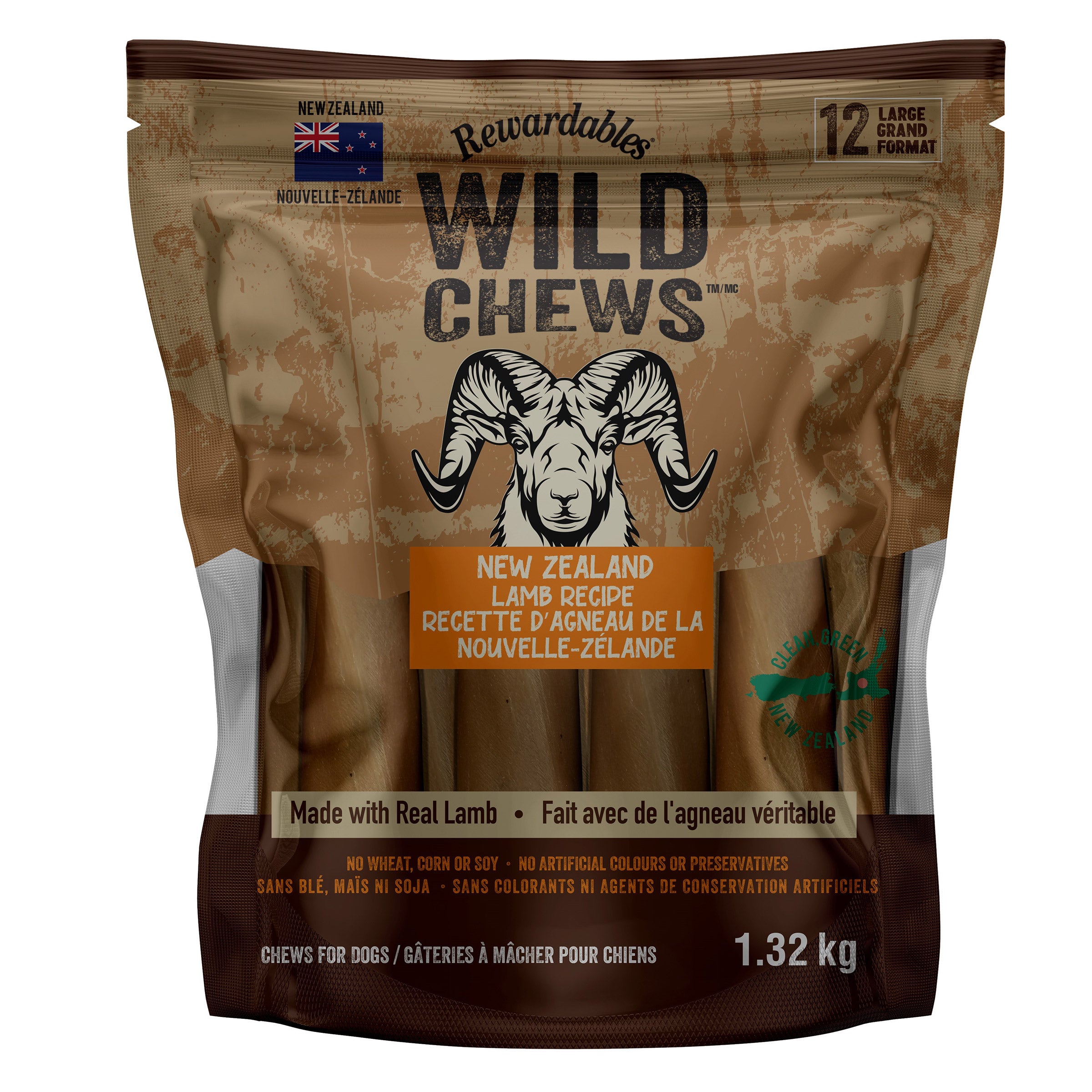 ドックバス Rewardable Wild Chews, New Zealand Lamb Recipe Dog Treats, 1.32 Kg