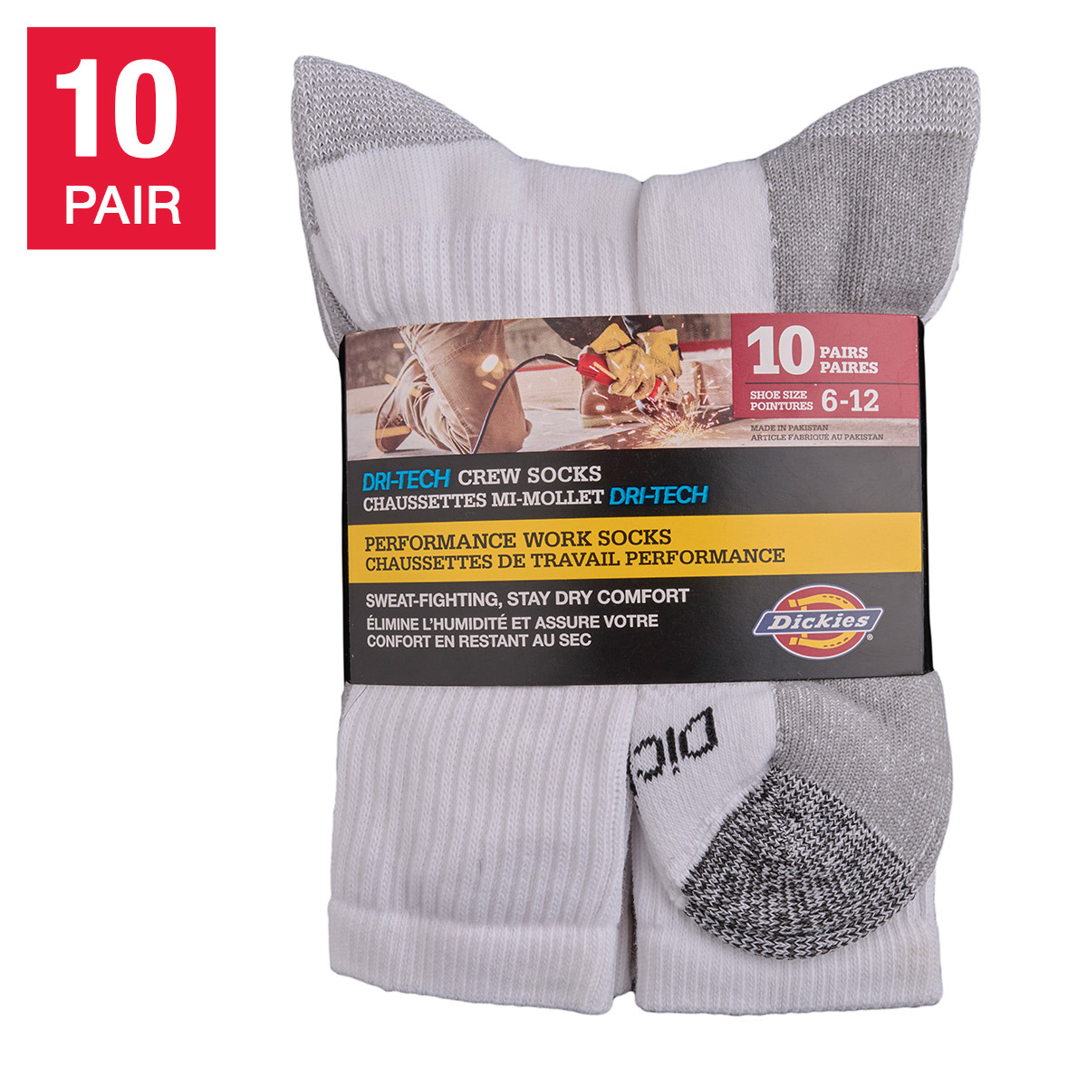 Dickies Men’s Dri-Tech Crew Socks, 10-pair