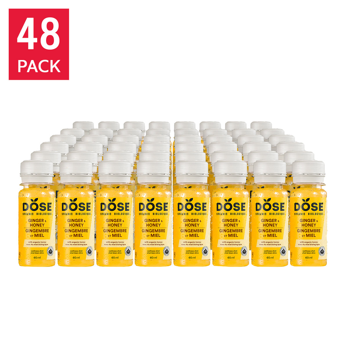 DOSE Organic Ginger and Honey Daily Booster Shots 60 mL (2 fl oz) × 48 bottles