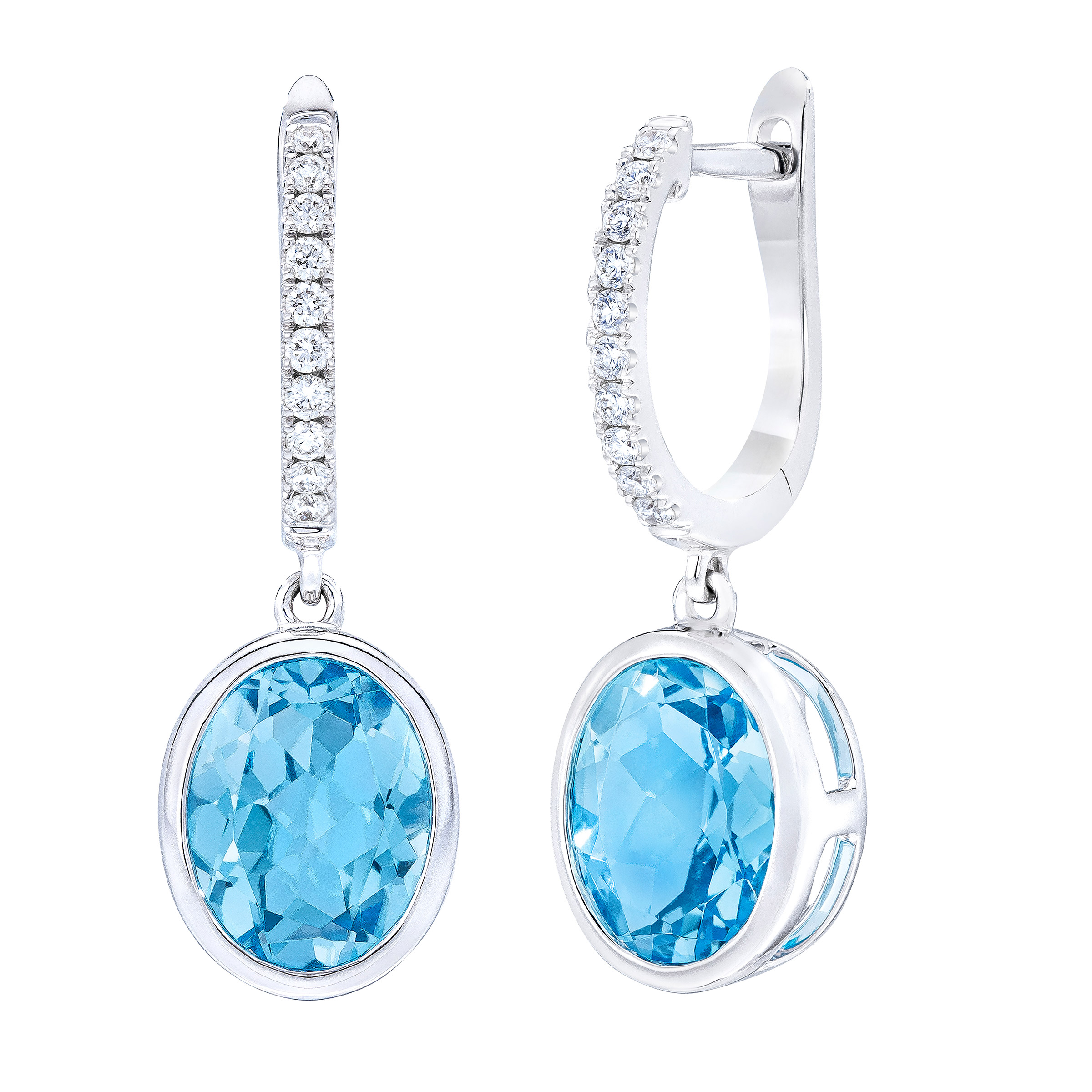 Oval Cut Swiss Blue Topaz and Diamond Earrings (0.16 ctw)