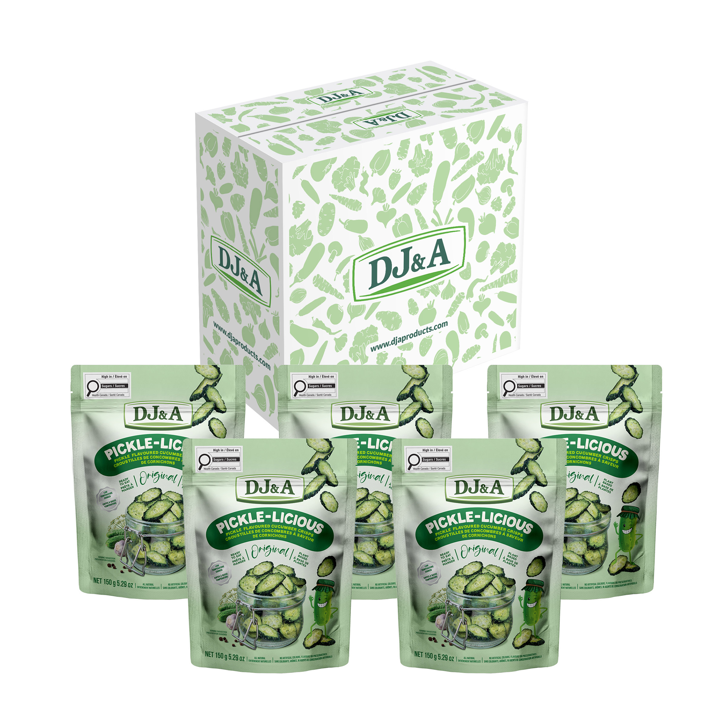 DJ&A Pickle-Licious Crispy Pickled Flavoured Cucumber Crisps, 5 × 150 g