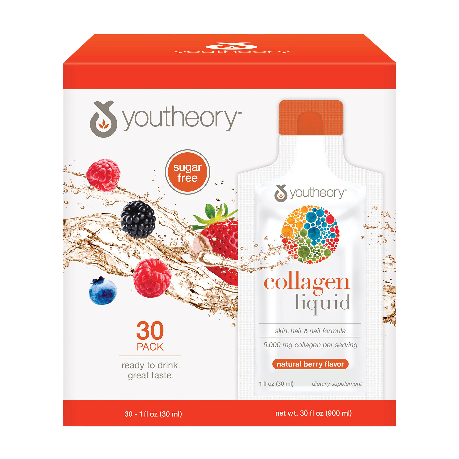 youtheory Collagen Liquid   Berry Flavor  30 Packets