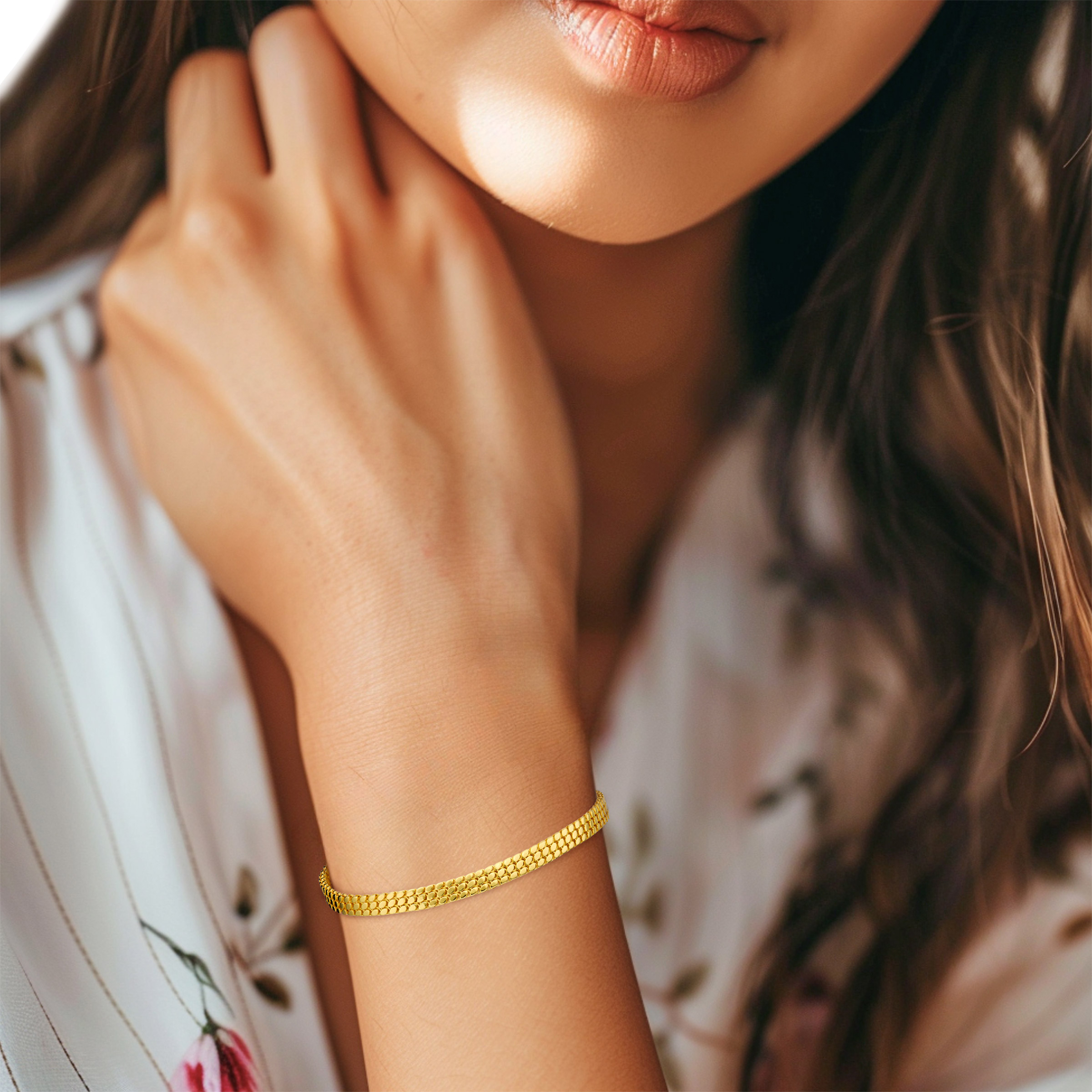 22kt Yellow Gold Triple Row Oval Link Bracelet | Costco