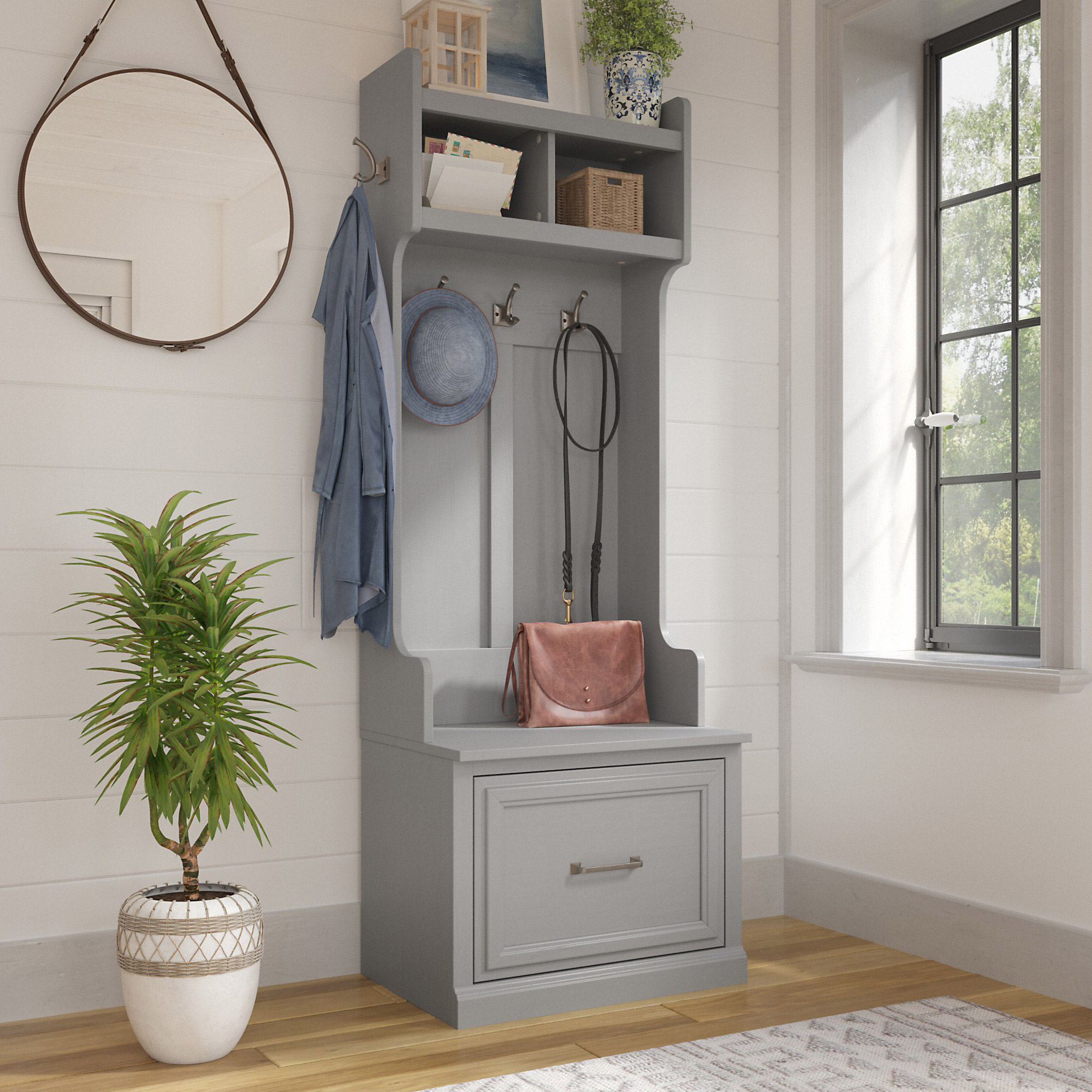 Bush Woodland Hall Tree and Shoe Bench with Drawer