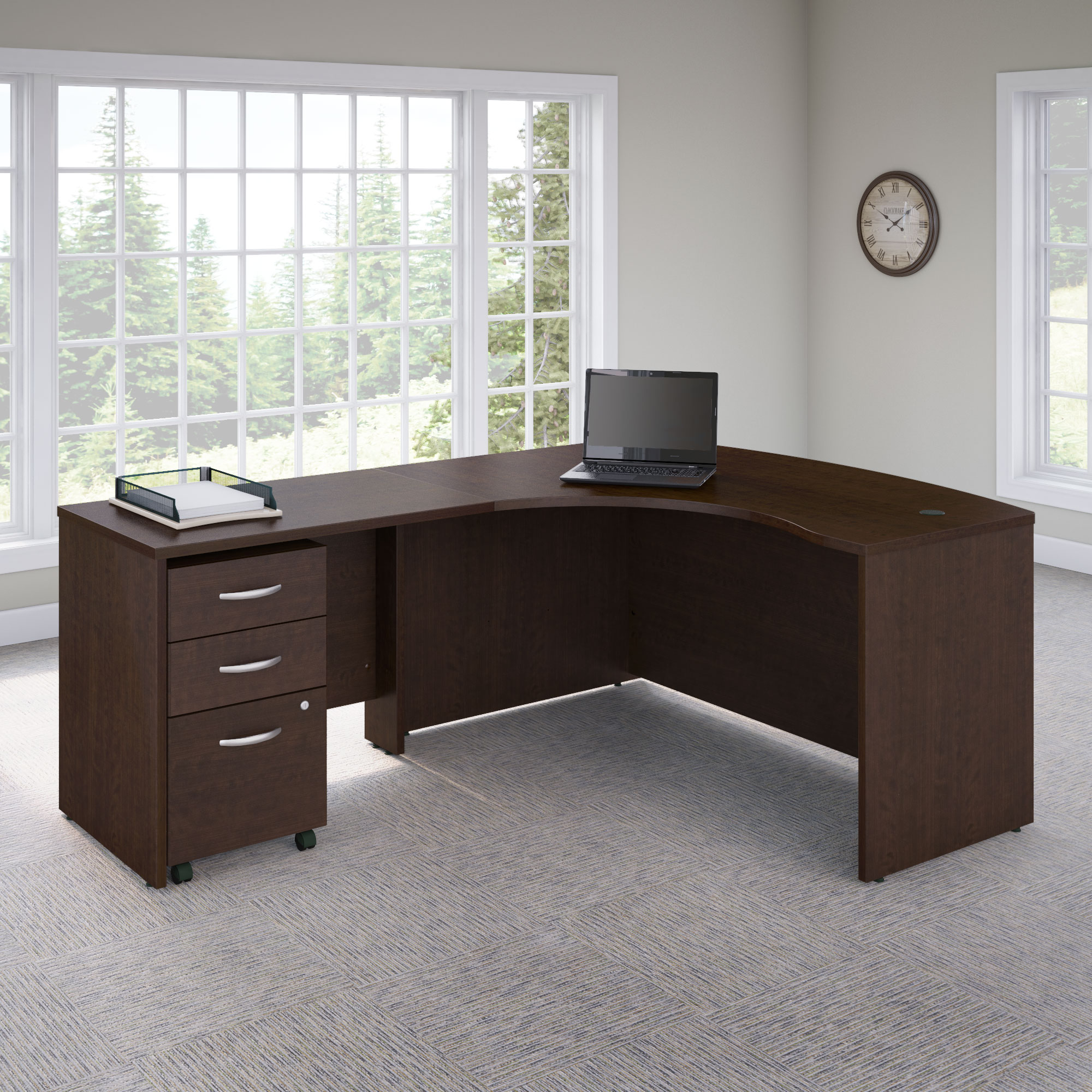 Bush Series Left Hand C Manager's Desk in Mocha Cherry Finish