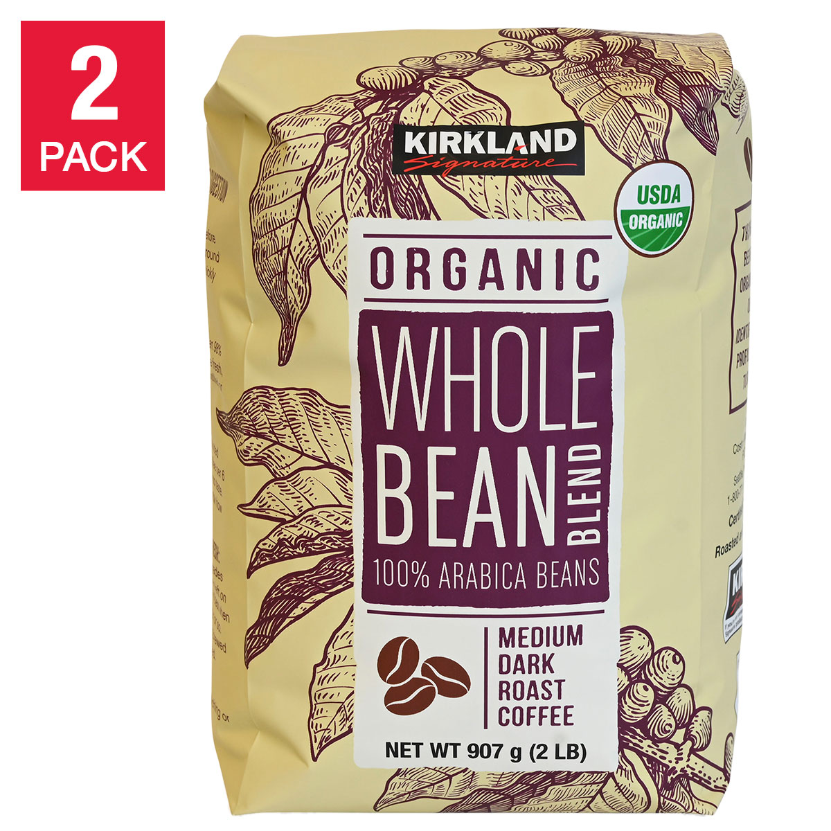 Kirkland Signature USDA Organic Whole Bean Blend 2 lb  2-pack