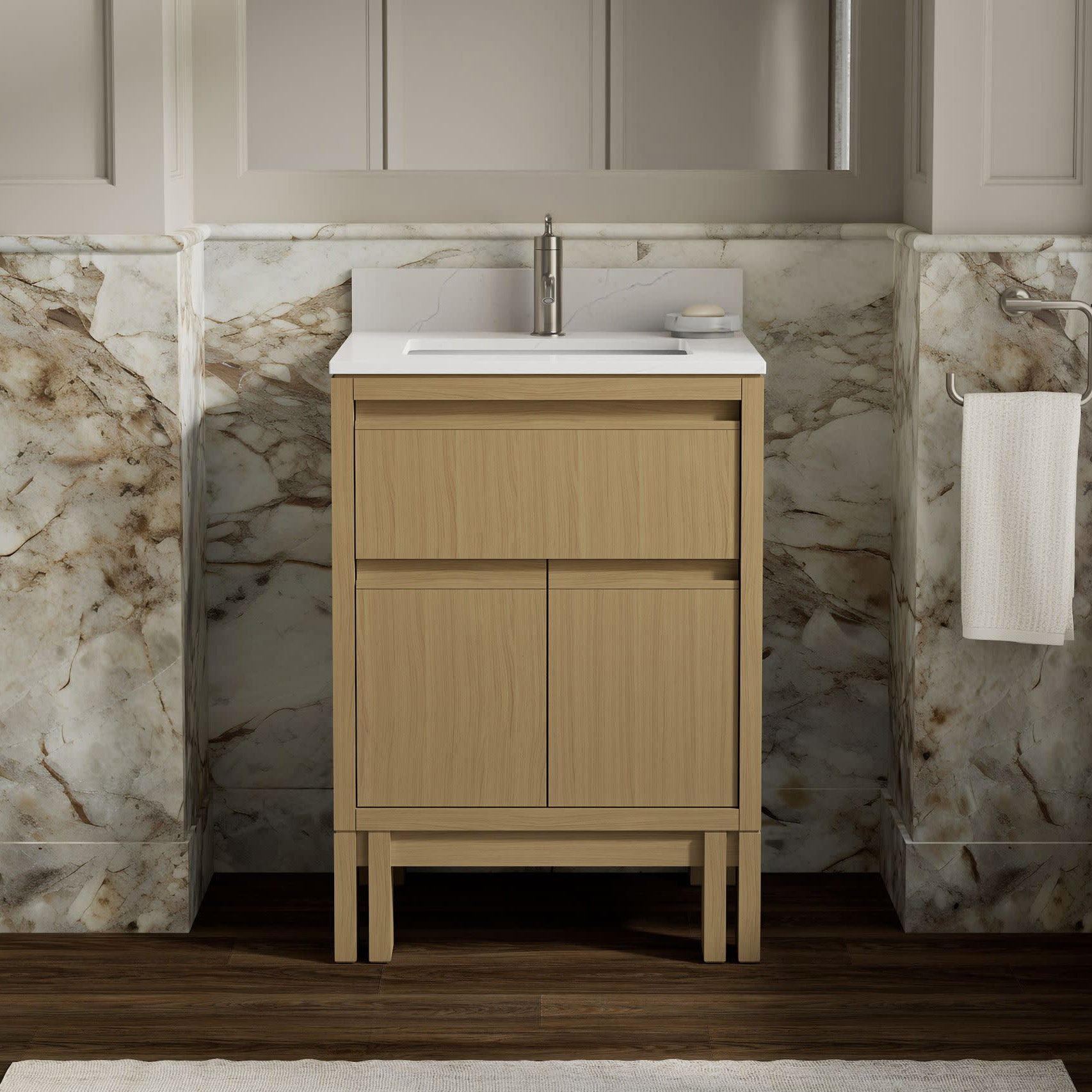 Kohler Solive Bathroom Vanity with Sink and Quartz Top in Oak